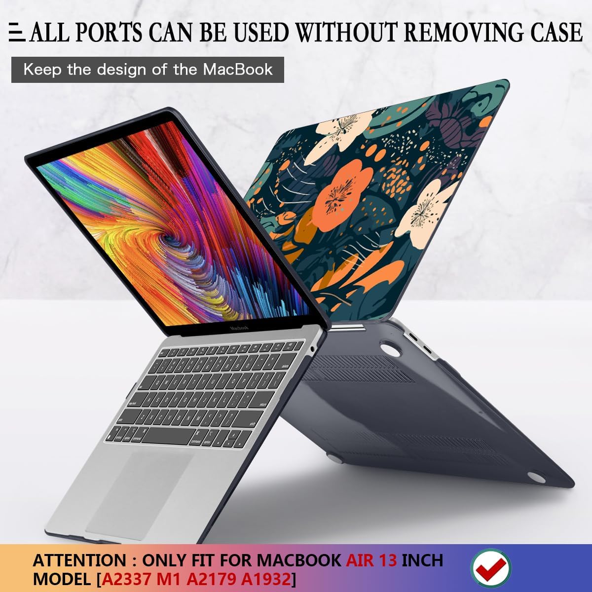 CISSOOK Compatible with MacBook Air 13 inch Case 2021 2020 2019 2018 Release M1 A2337 A2179 A1932, Plastic Flowers Hard Shell&Keyboard Cover&Screen Protector for MacBook Air 13" Case, Little Flower