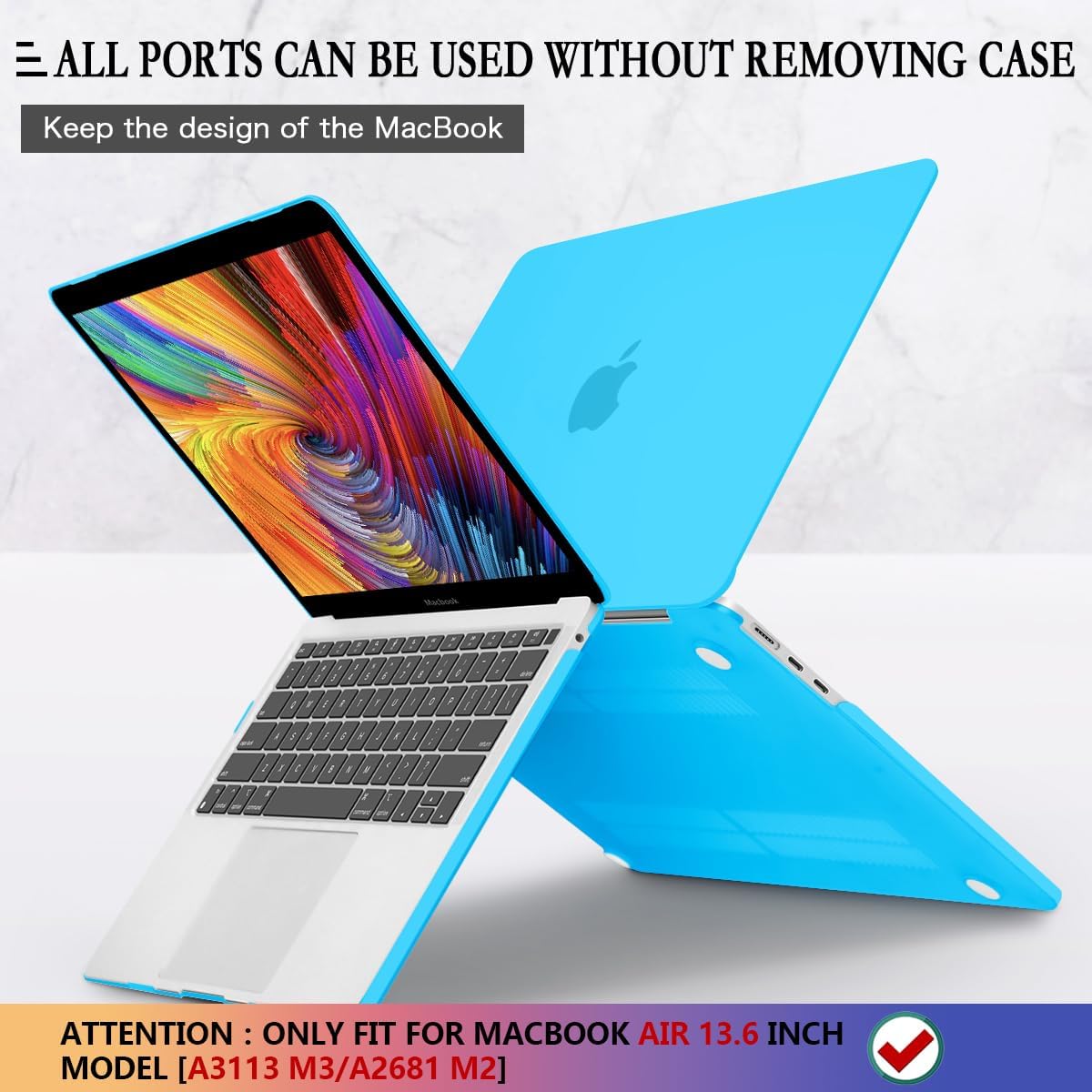 CISSOOK for MacBook Air 13.6 inch 2022 2024 2025 Release M2 M3 Chip Model A2681 A3113, Plastic Hard Shell Case for MacBook Air 13.6 inch M2 M3 with Keyboard Cover Screen Protector, Frosted Sky Blue