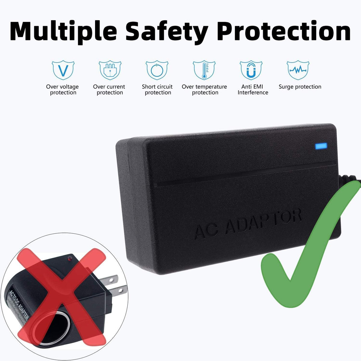 110V AC to DC 12V 2A Power Converter - 100V-250V AC Wall Plug to 12V DC Car Cigarette Lighter Socket Transformer