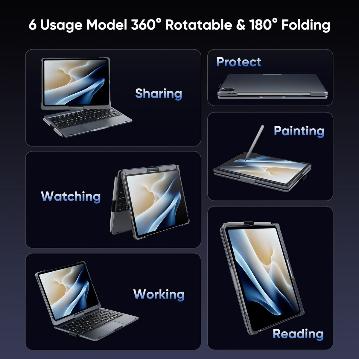 doqo for iPad Air 11 and iPad Pro 11 case with Keyboard,360° Rotatable Keyboard case for iPad Air 11 M3/M2,air 5th,4th 10.9,iPad Pro 11(4th,3rd,2nd,1st Gen) with Multi-Touch Trackpad (Gray)