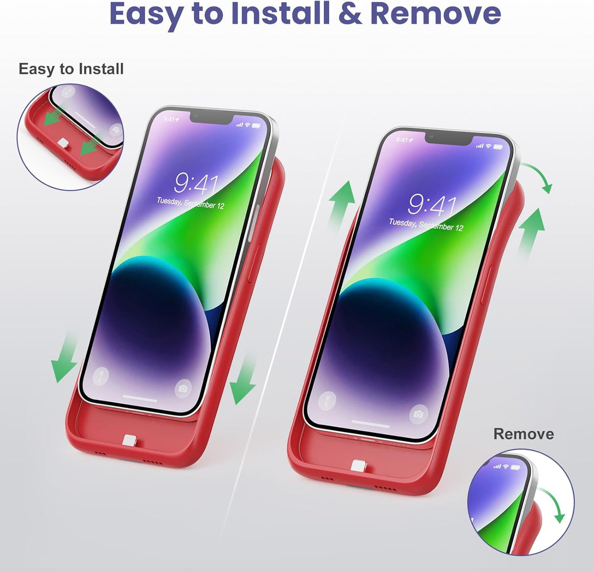 [2024 Upgraded] Battery Case for iPhone 14/13/13 Pro (6.1 Inch), 7500mAh Ultra-Slim Portable Extended Charger Case (Red)