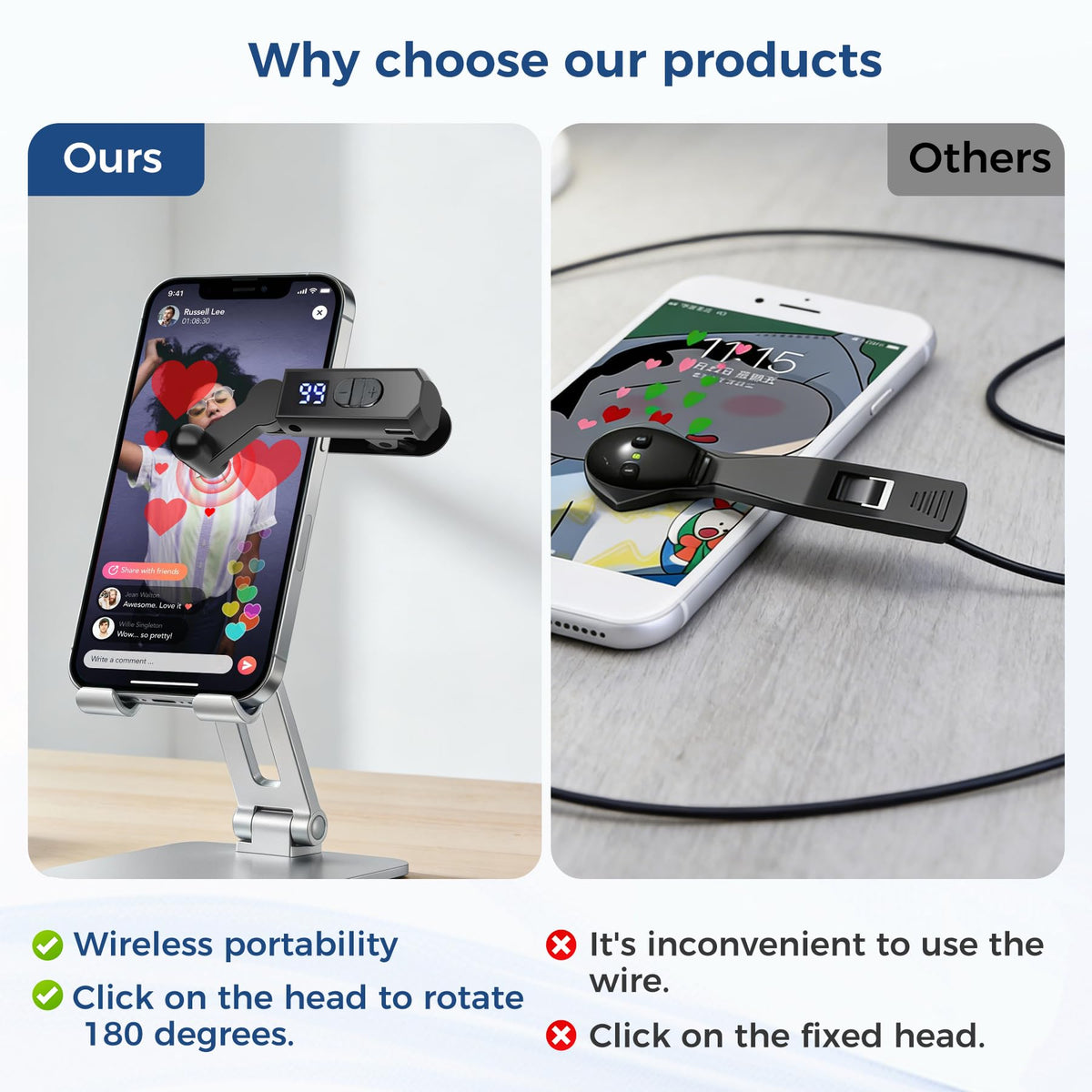 Rechargeable Auto Clicker for iPhone Android, Wireless Screen Tappers for Tiktok, Portable Phone Tapper for Smartphone, Live Broadcasts Likes