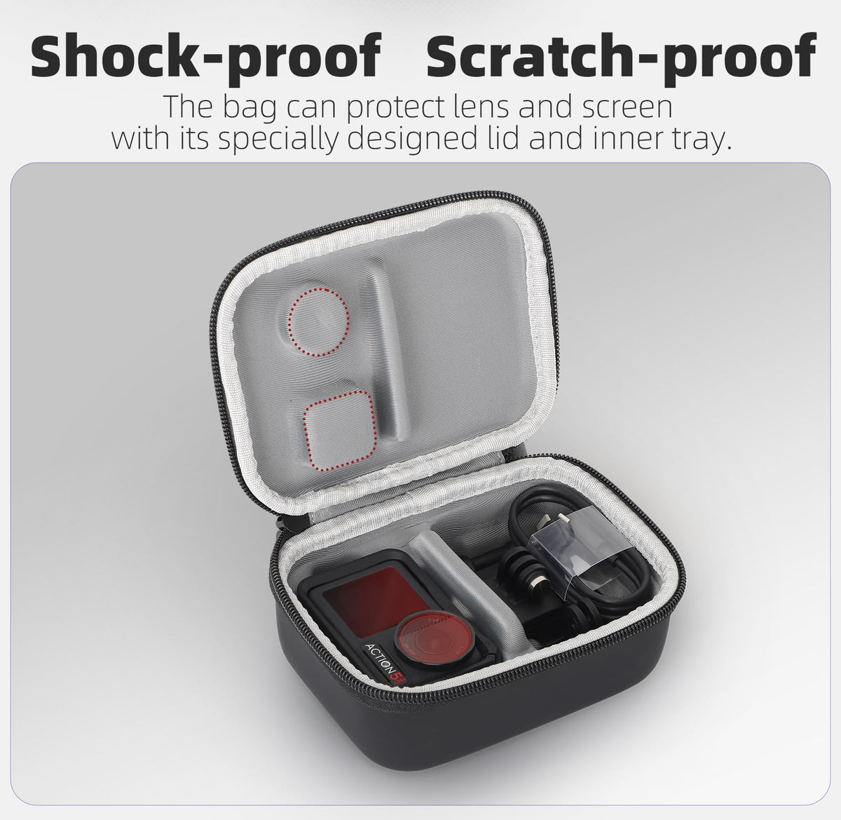 FSIDIWT Carrying Case for DJI Osmo Action 5 Pro/4/3, Portable PU Storage Travel Bag for DJI Osmo Action 5 Pro/4/3 Accessories (Black)