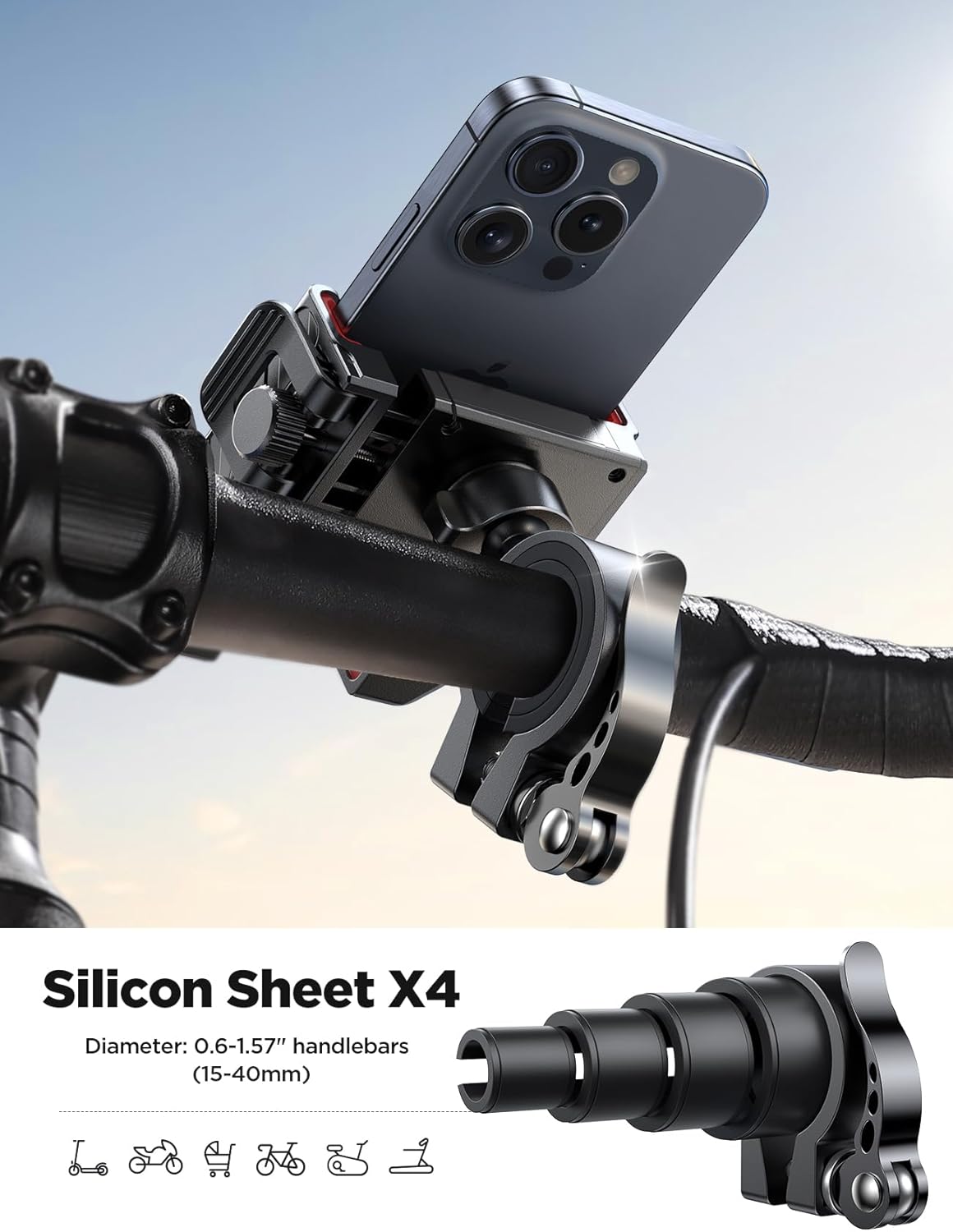 JOYROOM Motorcycle Bike Phone Mount Holder - Bicycle Handlebar Cell Phone Mount - Stroller Scooter Phone Clip for iPhone Samsung Galaxy 4.7''-7'' Smartphones