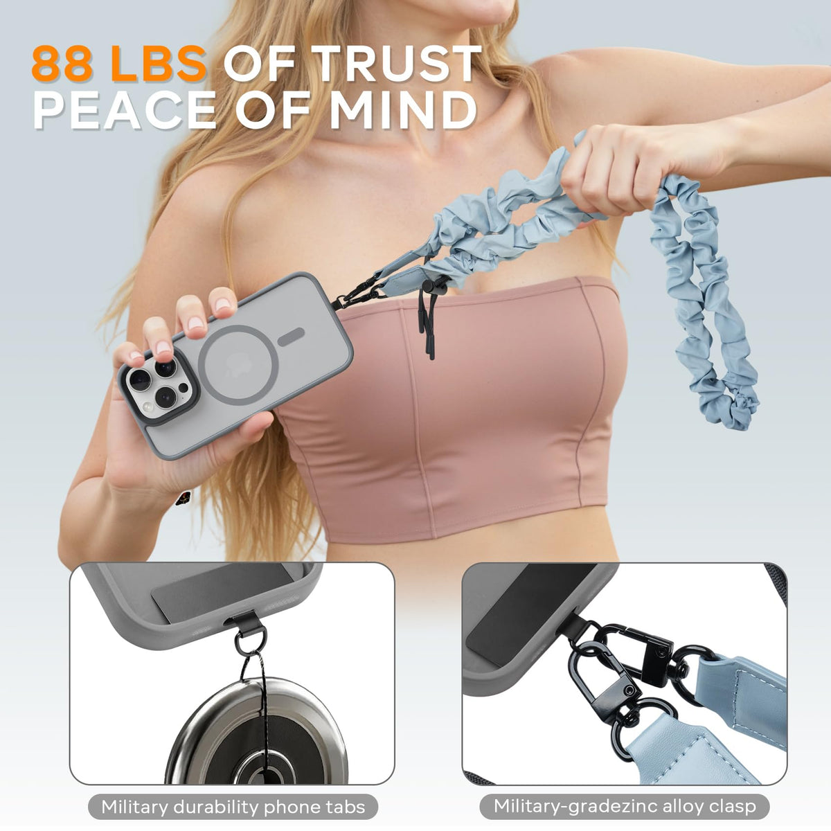 Phone Lanyard Crossbody & Phone Wrist Strap Set, Adjustable Anti Theft Phone Strap for All Phones, Skin-friendly Cell Phone Lanyard & Phone Strap