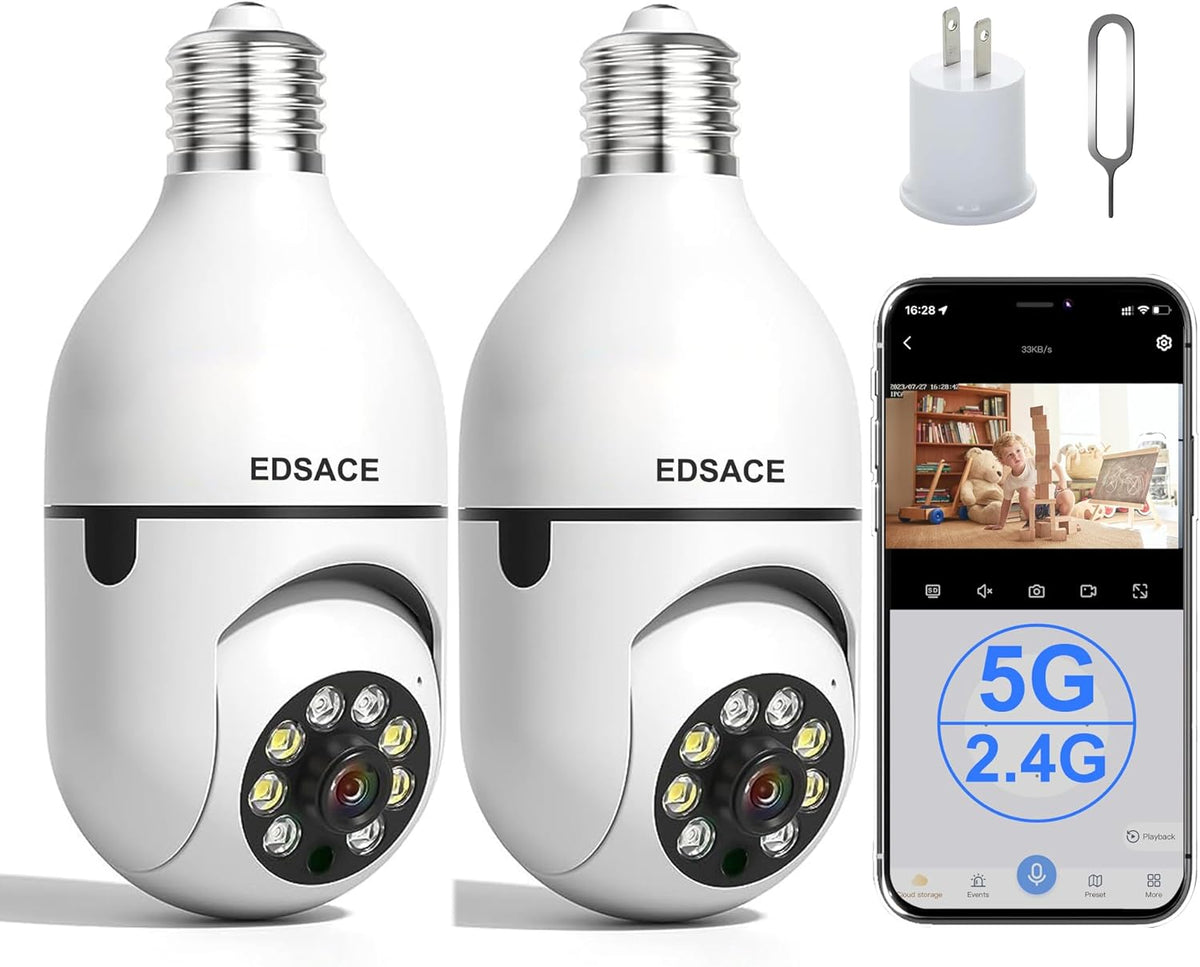 Light Bulb Camera 2 Pack, 5g Dual Band WiFi 6 Light Bulb Camera, 2.4G/5G Home Security Socket Camera, 360 Degree