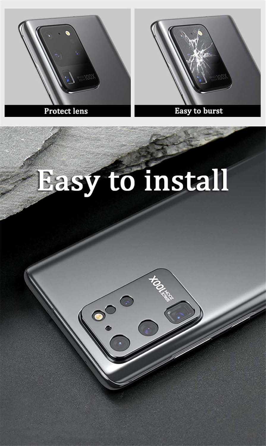 2 Pack Alloy Metal Camera Lens Protector for Samsung S20 Ultra, Easy Installation [Not Affect Flash] (Gray)