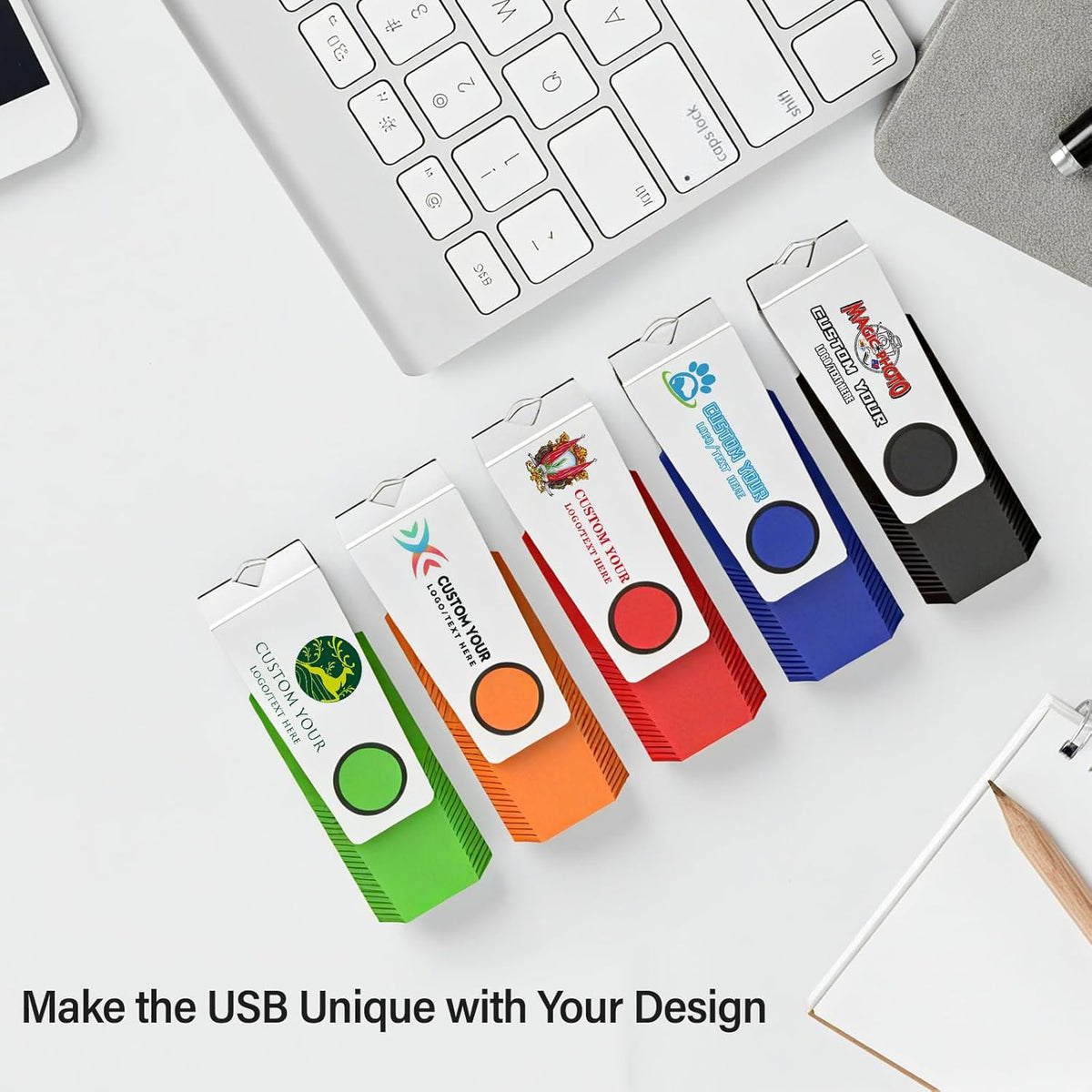 Customizable Flash Drives 128MB, Wooolken Personalized USB 2.0 Drive 10/20/50/100 Pack, Custom Thumb Drive Engraved Logo USB Drive (Mixcolors)