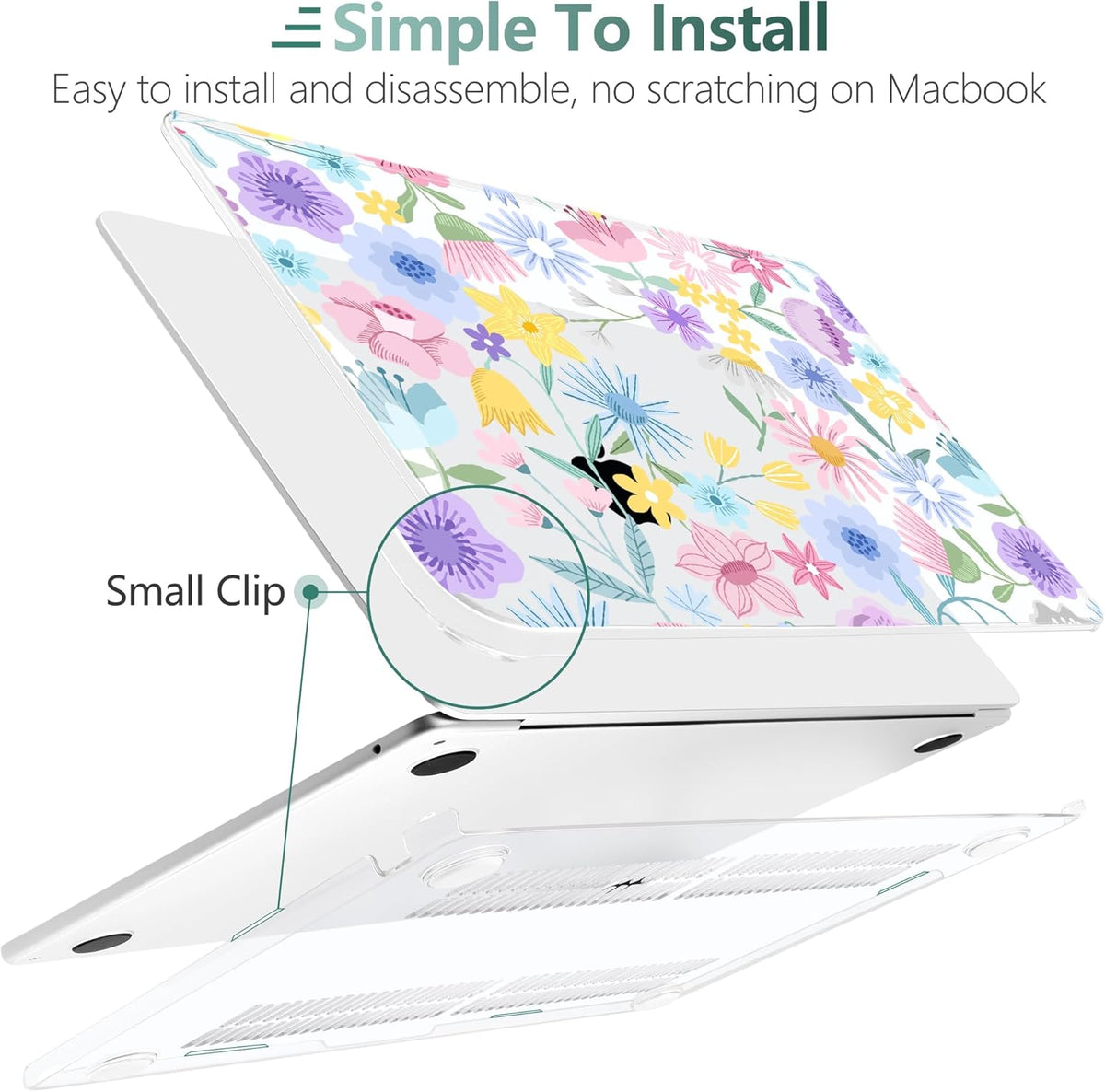 TWOLSKOO Compatible with M4 MacBook Air 13.6 inch Case 2025-2022 Release M4 A3240 M3 A3113 M2 A2681, Plastic Hard Shell & Keyboard Cover & Type C Adapter & Screen Protector, Spring Blooms