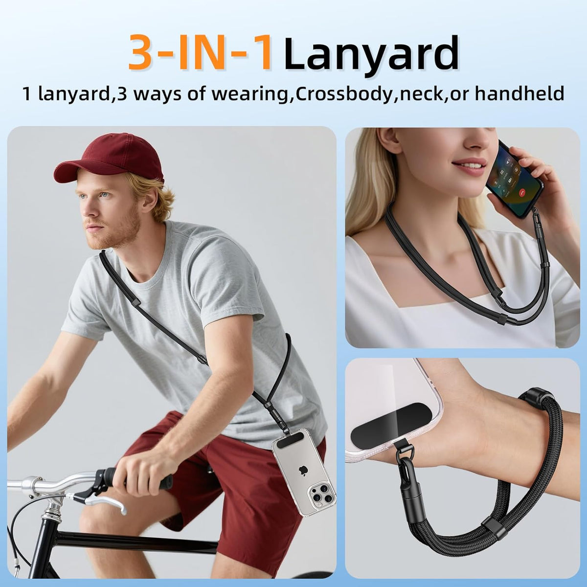 Adjustable Phone Lanyard - Phone Wrist Strap, Cell Phone Crossbody & Neck Hanging - 3-in-1 Universal for Most Smartphones (Deep Gray)