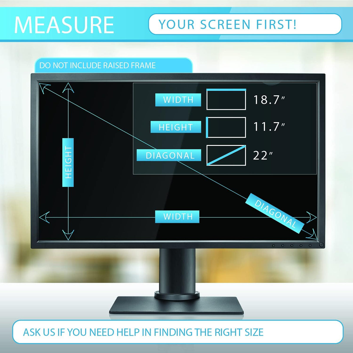Privacy Screen Filter for 22 Inches Desktop Computer Monitor, Screen Protector Size is 18.7 inch width x 11.7 inch height