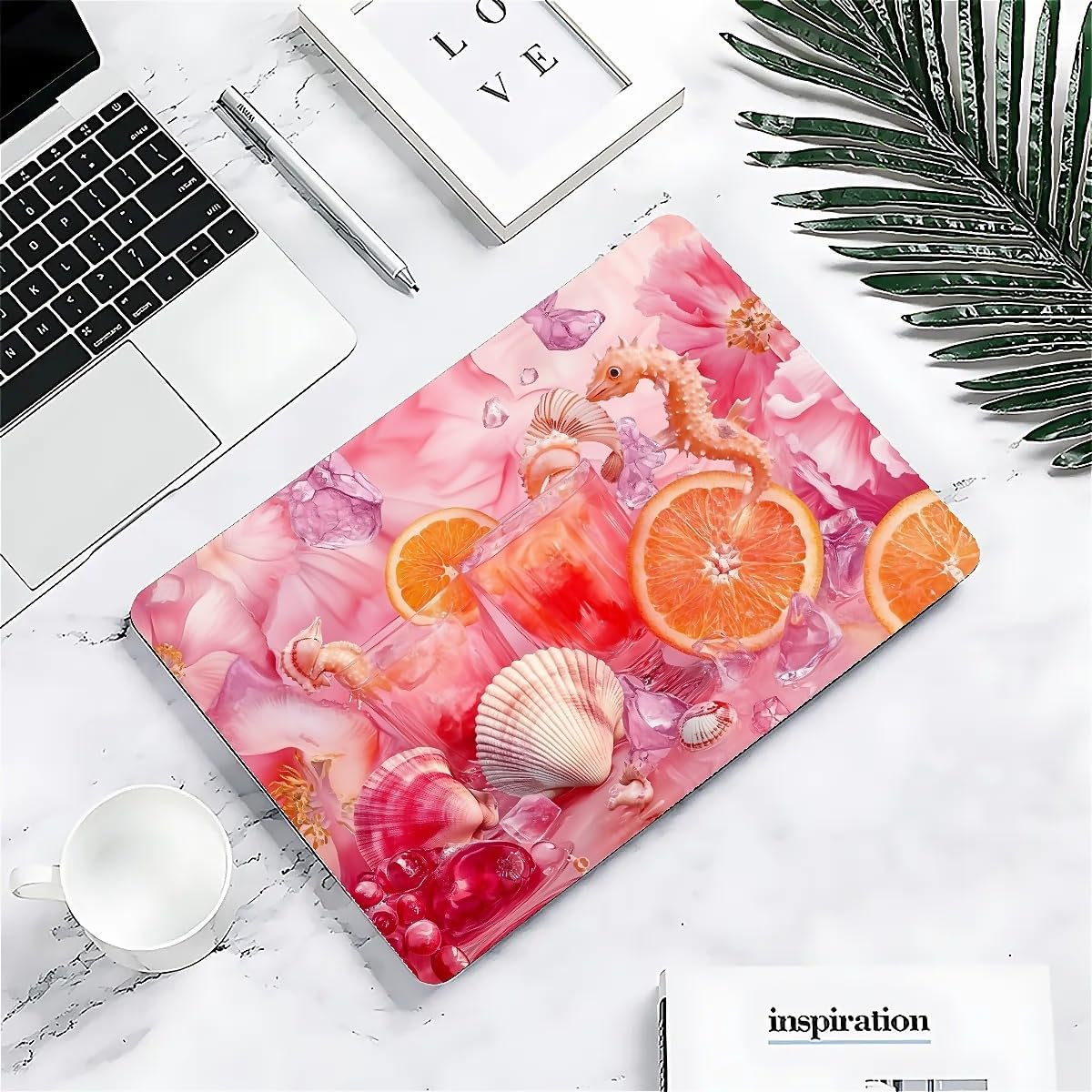 Compatible with MacBook Air 13.3 13.6 Inch Case 2022 2021 2020 2019 Plastic Hard Shell Case Cover,13.3 Air (A1932/A2179/A2337), Pink Floral with Sea Shells