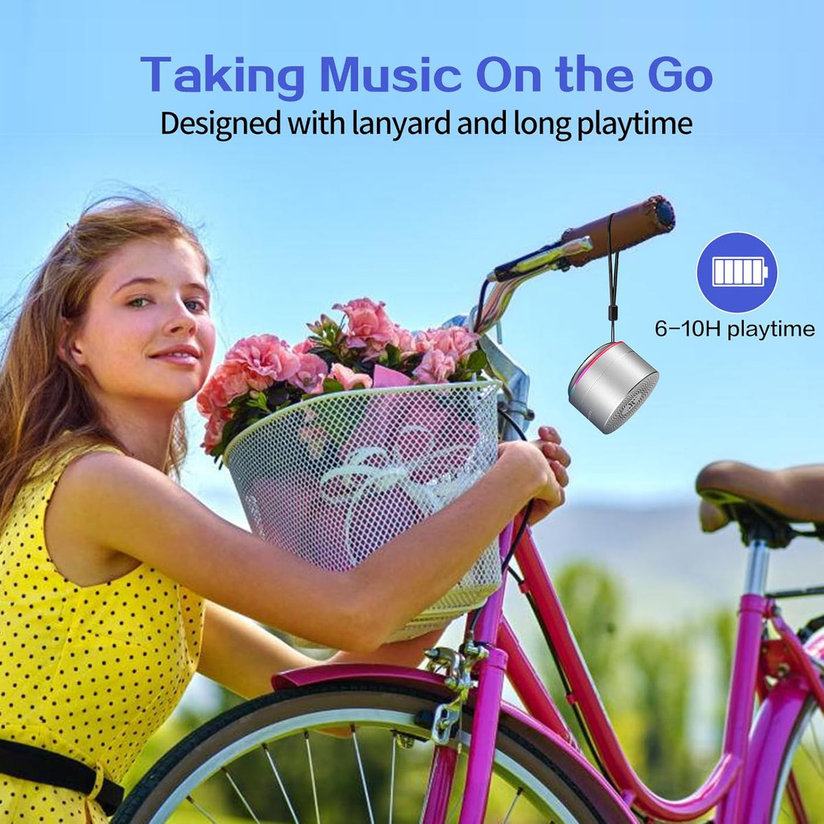 LENRUE Portable Wireless Bluetooth Speaker, Built-in Mic, HD Sound and Bass for iPhone, iPad, Android, Silver