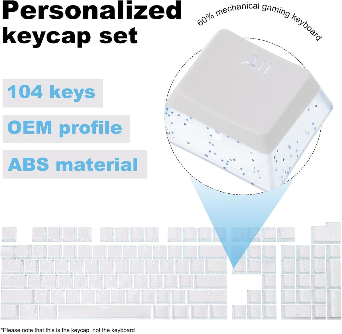 MECCANIXITY 104 Keys Pudding Keycaps Set, OEM Profile 60 Percent ABS for 61/87/104 Mechanical Keyboard Layout, White &