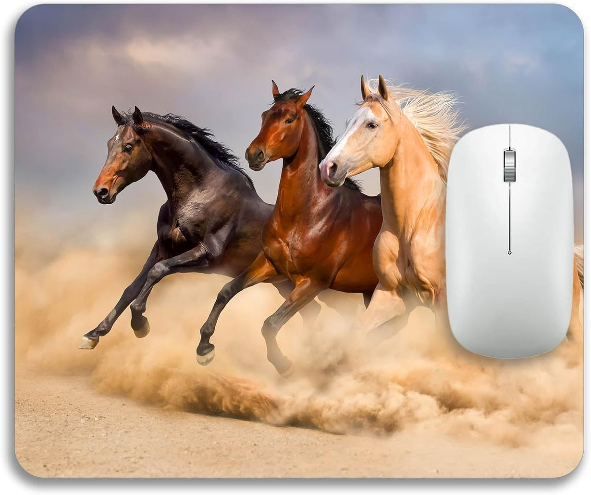 Running Horse in Sand Rectangle Mouse Pad Mat Non-Slip Rubber Base Mousepad for Office Laptop