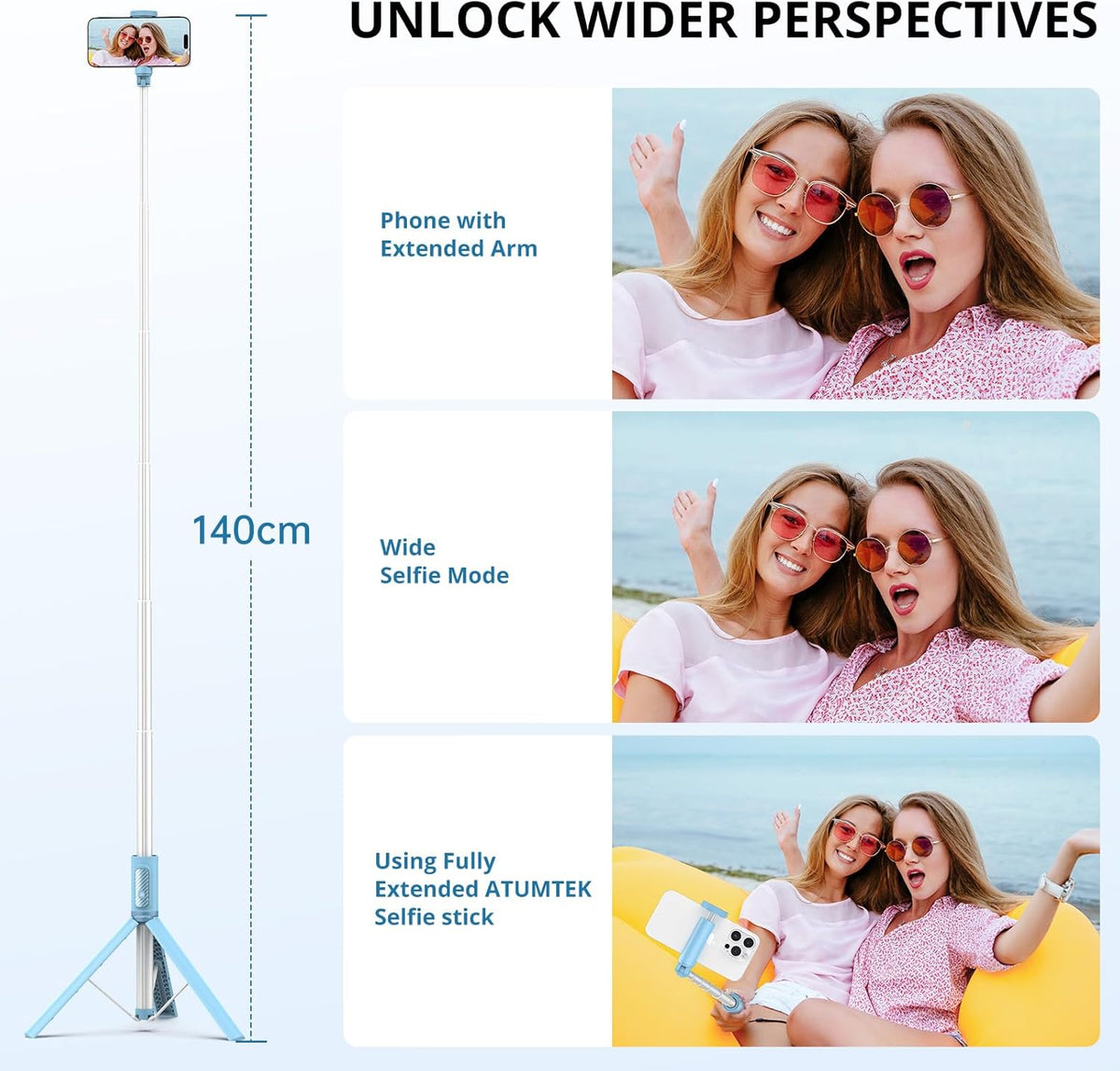 ATUMTEK 55" Selfie Stick Tripod, All-in-one Extendable Aluminum Phone Tripod with Rechargeable Bluetooth Remote for