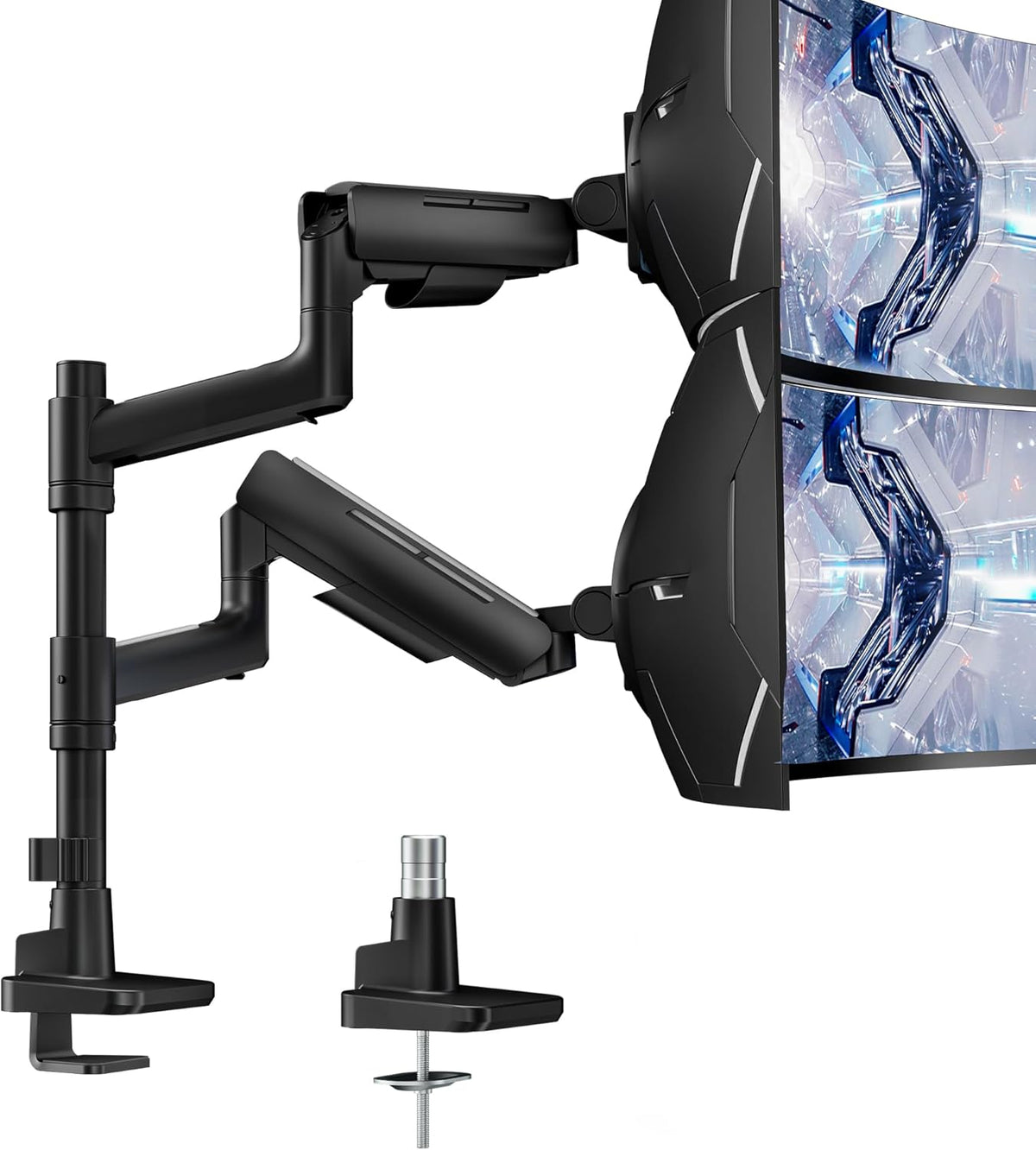 Vertical Dual Monitor Mount for 17-49 Inch Ultrawide Heavy Duty Curved Screen Stacking, Computer Monitor Arm Desk Mount, Gas Spring Adjustable Vesa Stand, Black
