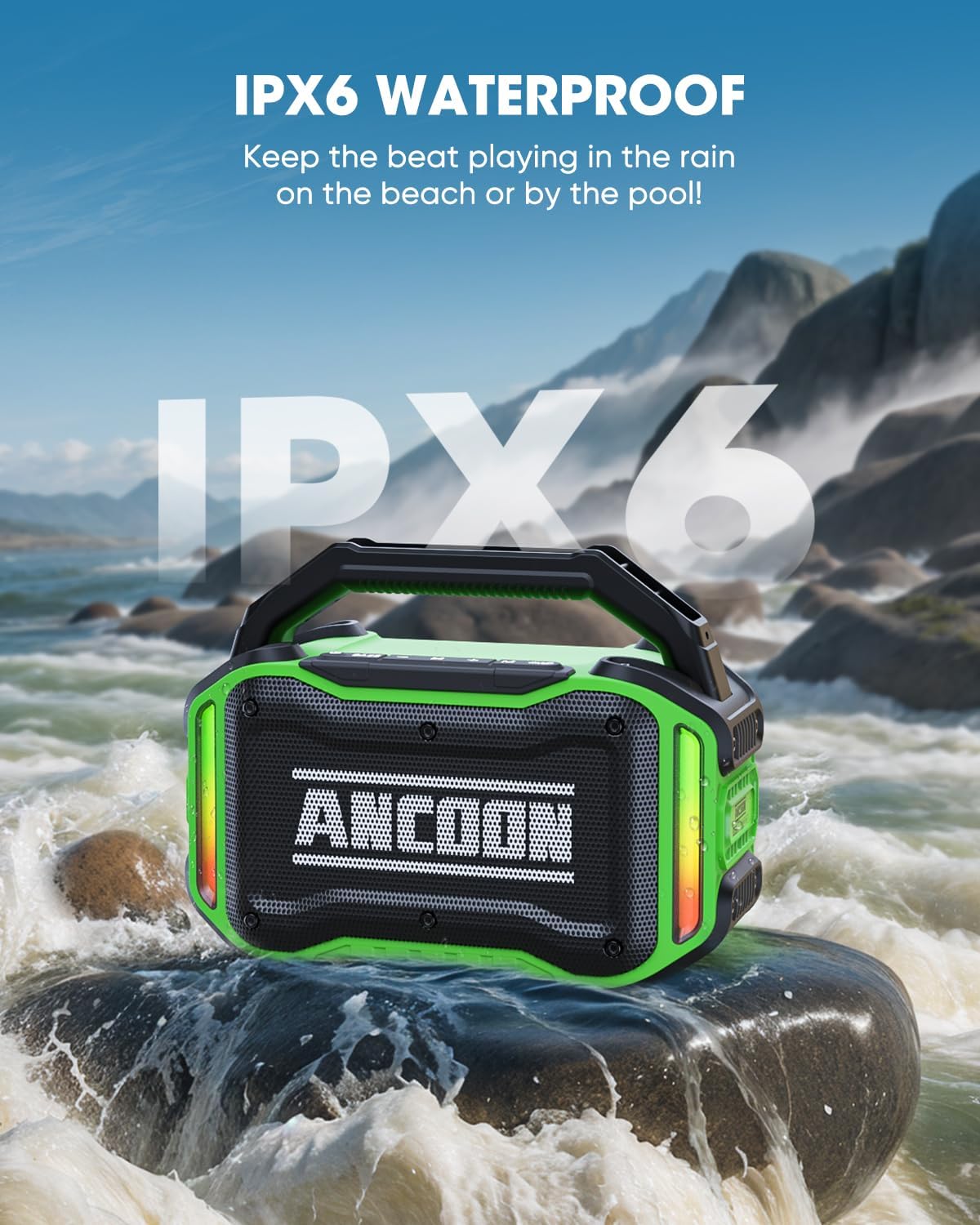 Speakers Bluetooth Wireless: 80W(Peak) Loud Speaker with Bass, 20H Playtime, IPX6 Waterproof, Large Jobsite Speakers for Work, Outdoor, Workshop, Garage, Portable Speaker with TWS (Green)