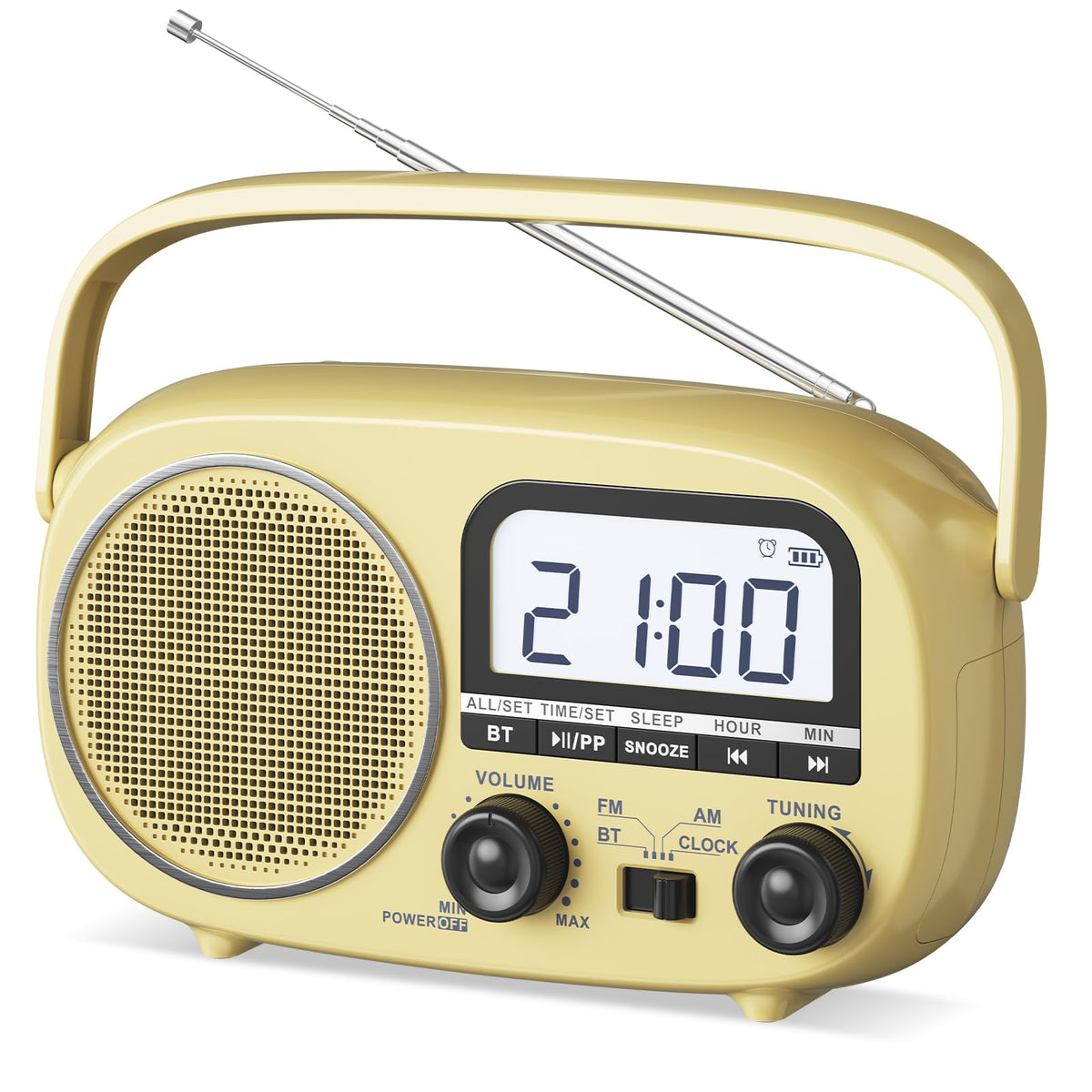Audiocrazy Portable Radio Am Fm With Bluetooth,Built-In Rechargeable Battery/Plug In Wall/4*D Cell Battery Operated, Digital Tim