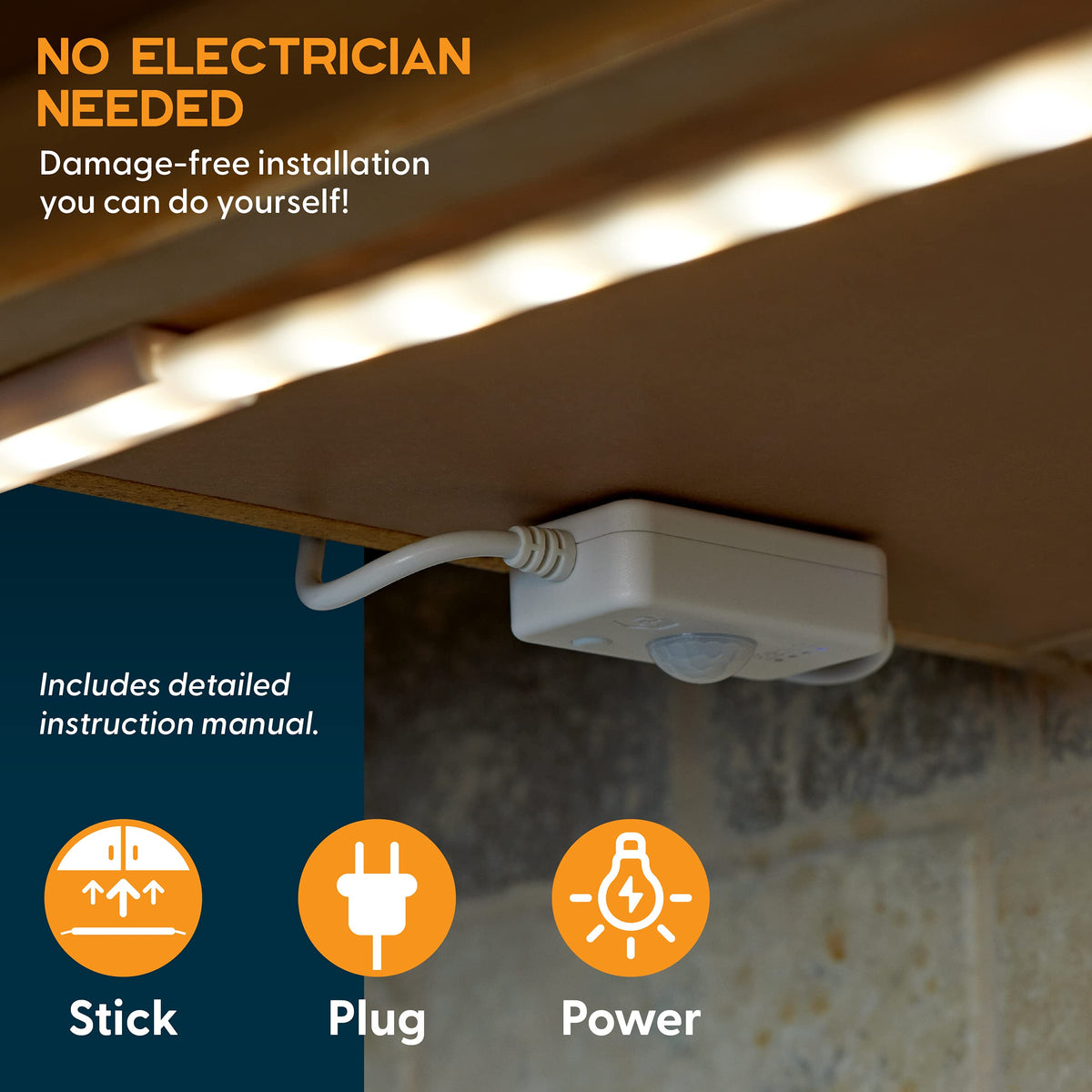 Power Practical Under Cabinet LED Light Kit for Kitchen - 6 Lighting Strips, Power Supply, Motion Sensor, Mounting Brackets for Lights, Manual