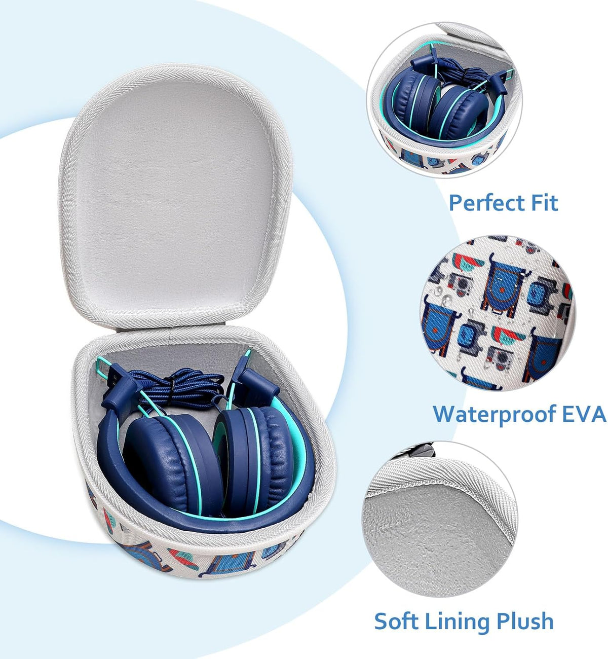 XANAD Kids Headphone Case for Elecder i37 / Noot K11 / iClever HS14 Foldable Wired On-Ear Headset (Headset Not Included)