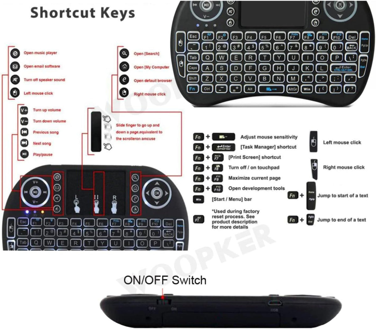 Dreamlink 3 Colour Backlit Mini Wireless Keyboard and Mouse, 2.4GHz Wireless Touchpad Rechargeable Combos for PC, Pad,