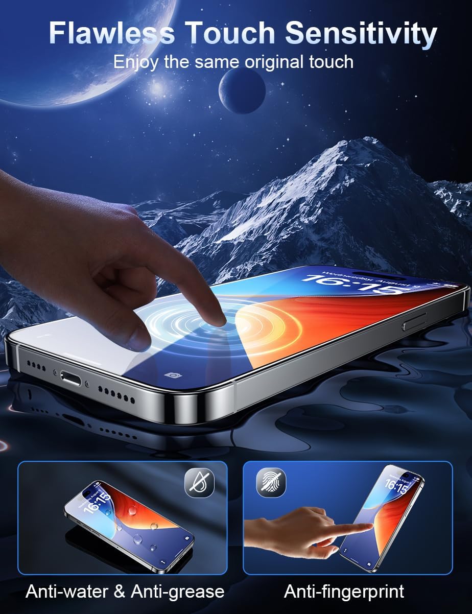 Screen Protector for iPhone 15 Pro [3-Pack] [6.1 Inch] HD Clear Tempered Glass Film with Installation Frame