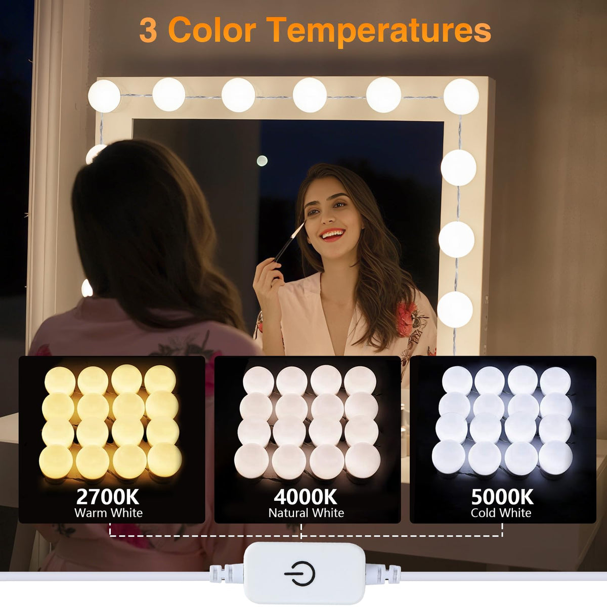 AIBOO Vanity Lights for Mirror, 16 Bulbs Makeup CCT Lighting, Dimmable Brightness & Adjustable Color Temperature, Plug in Stick on for Makeup Dressing