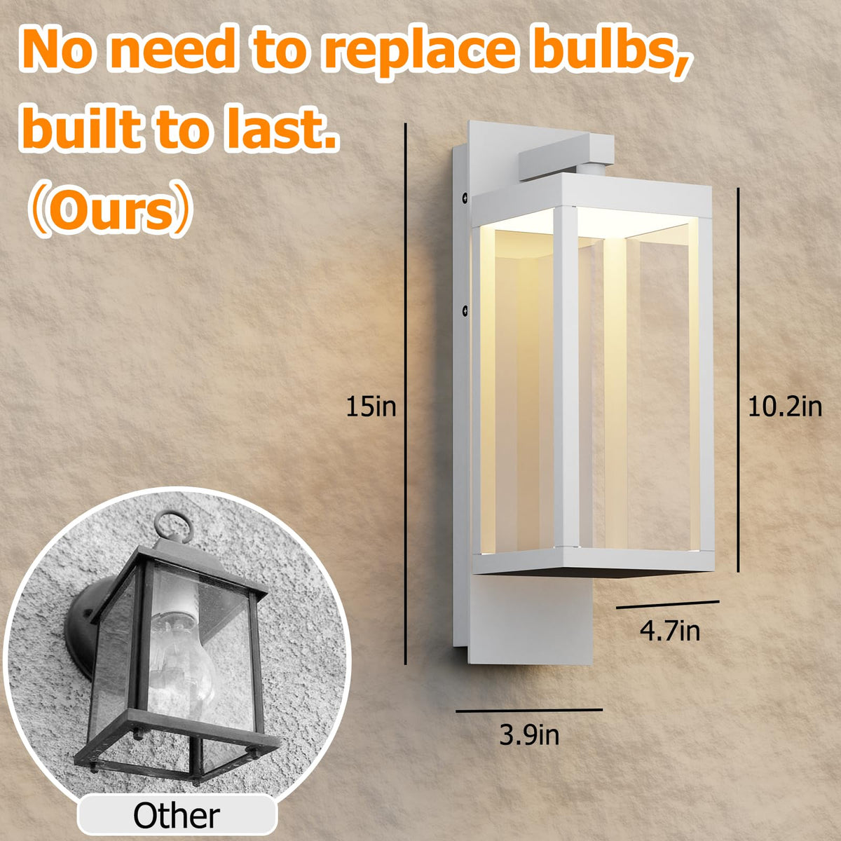Inowel Dusk to Dawn Outdoor Wall Light White LED Exterior Light Fixture for House,15in Porch Light Outdoor Wall Mount Sconce with Clear Glass