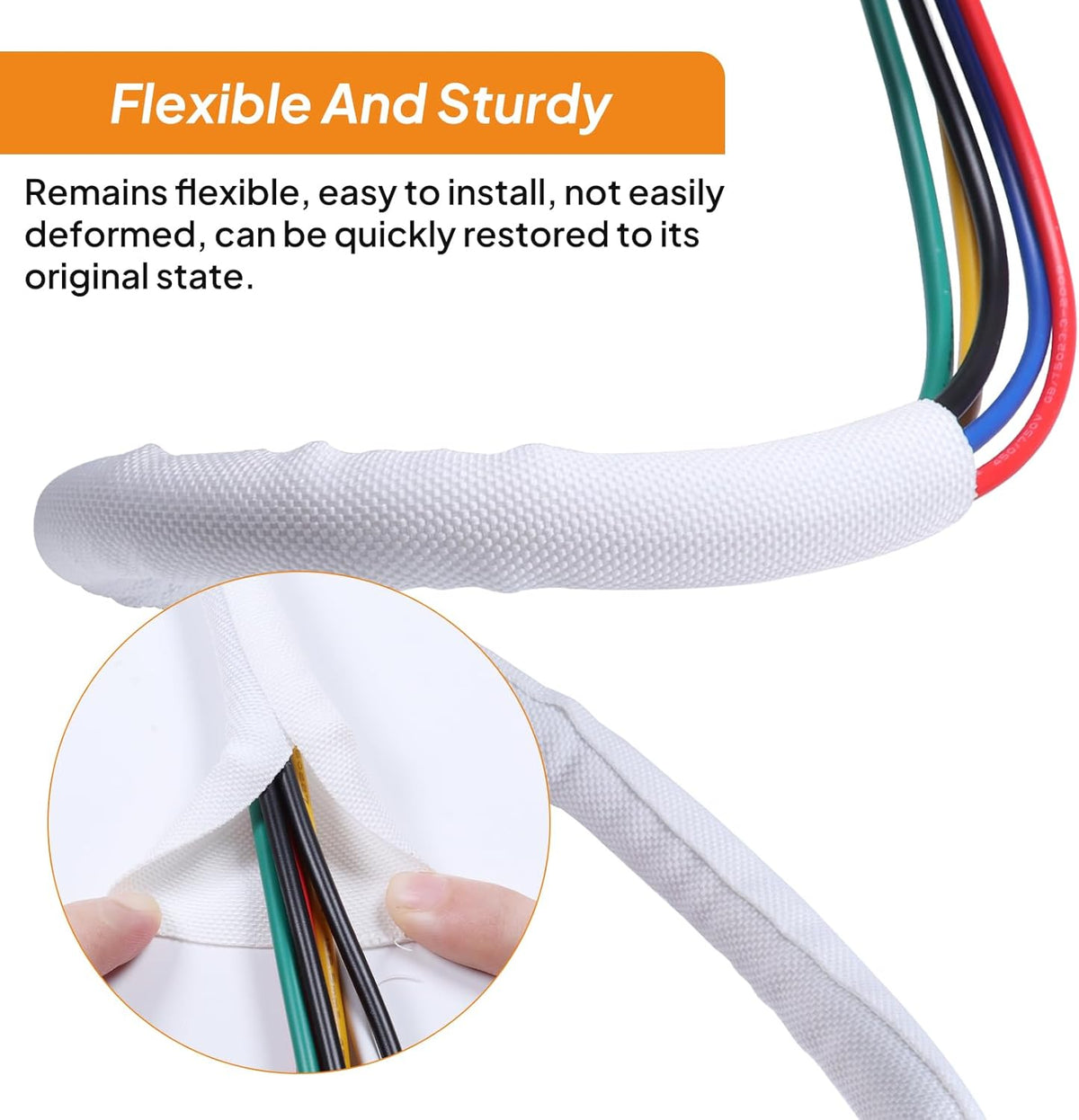 Self-Closing Split Braided Cable Organizer - Curly Cord Protector for Car and Computer Desk Wire Covers (White 1"-22ft)
