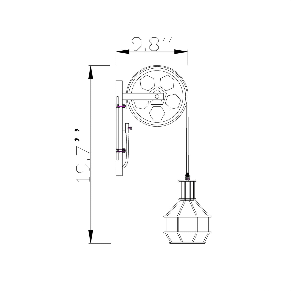 KUNGHEYFATCHOY 1 Light Fixture Industrial Mid Century Retro Iron Wall Lights Lift Pulley Wall Lamp Features The Matte Iron Cage Lamp Shade for Indoor