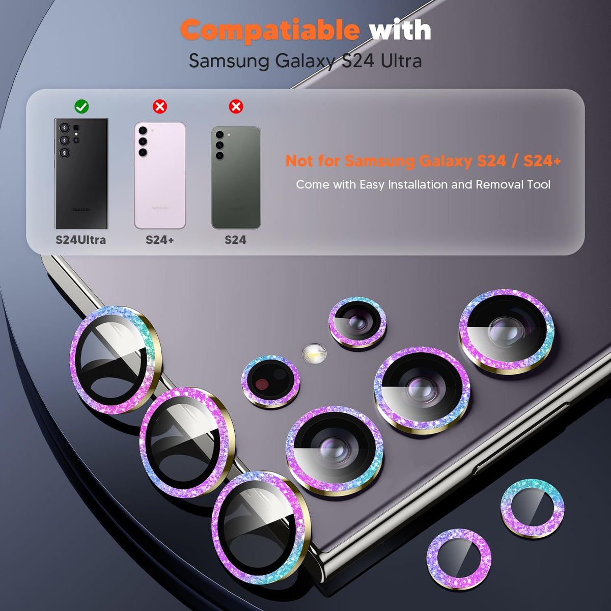 Hoerrye Galaxy S24 Ultra Camera Lens Protector - Ultra-HD 9H Tempered Glass, Case-Friendly, Anti-Scratch,