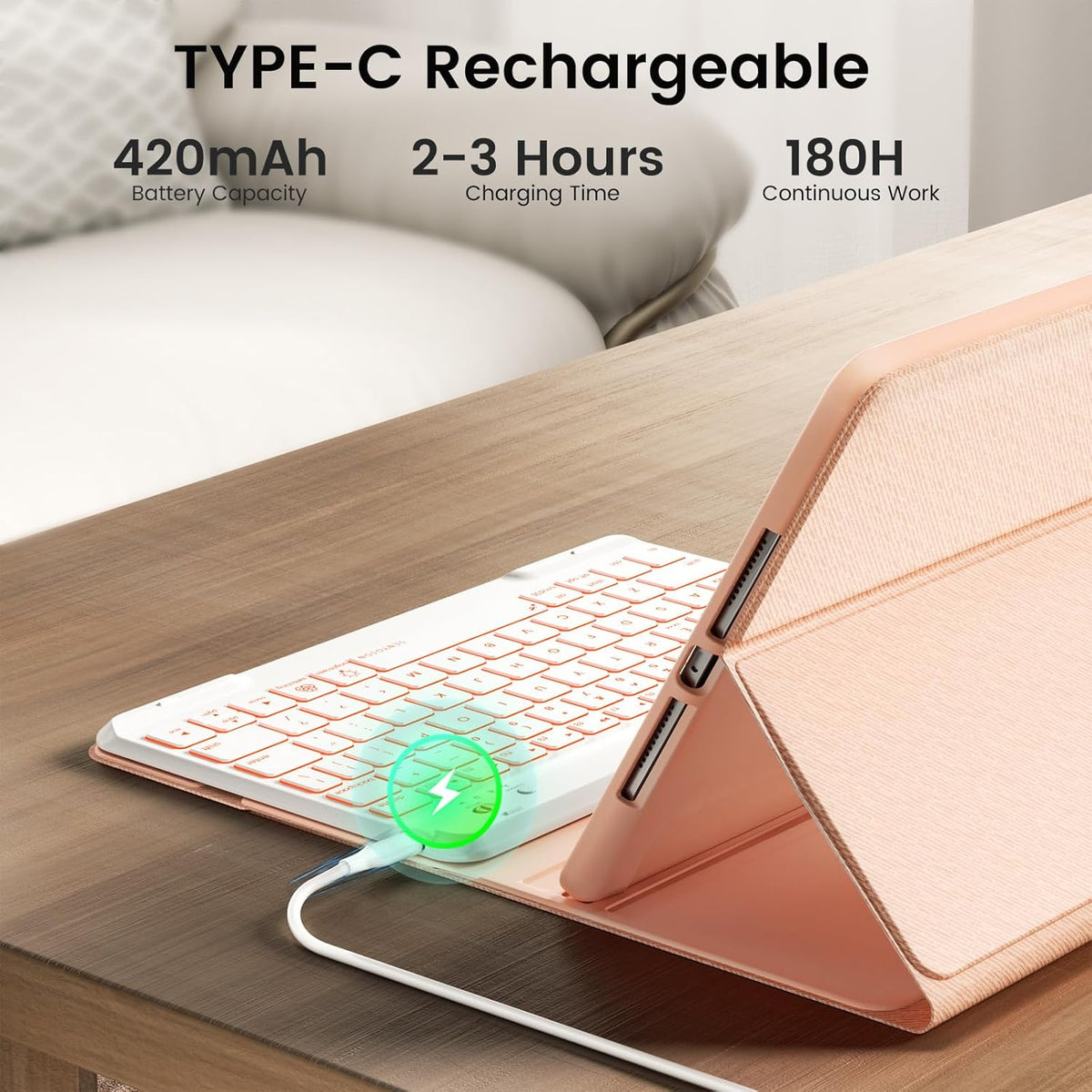 OYEEICE for iPad pro 12.9 case with Keyboard (6th, 5th Generation) & iPad Air 13 inch M2 - Wireless Detachable BT Backlit Magnetic Keyboard, Built-in Pencil Holder, Smart Cover (Pink)