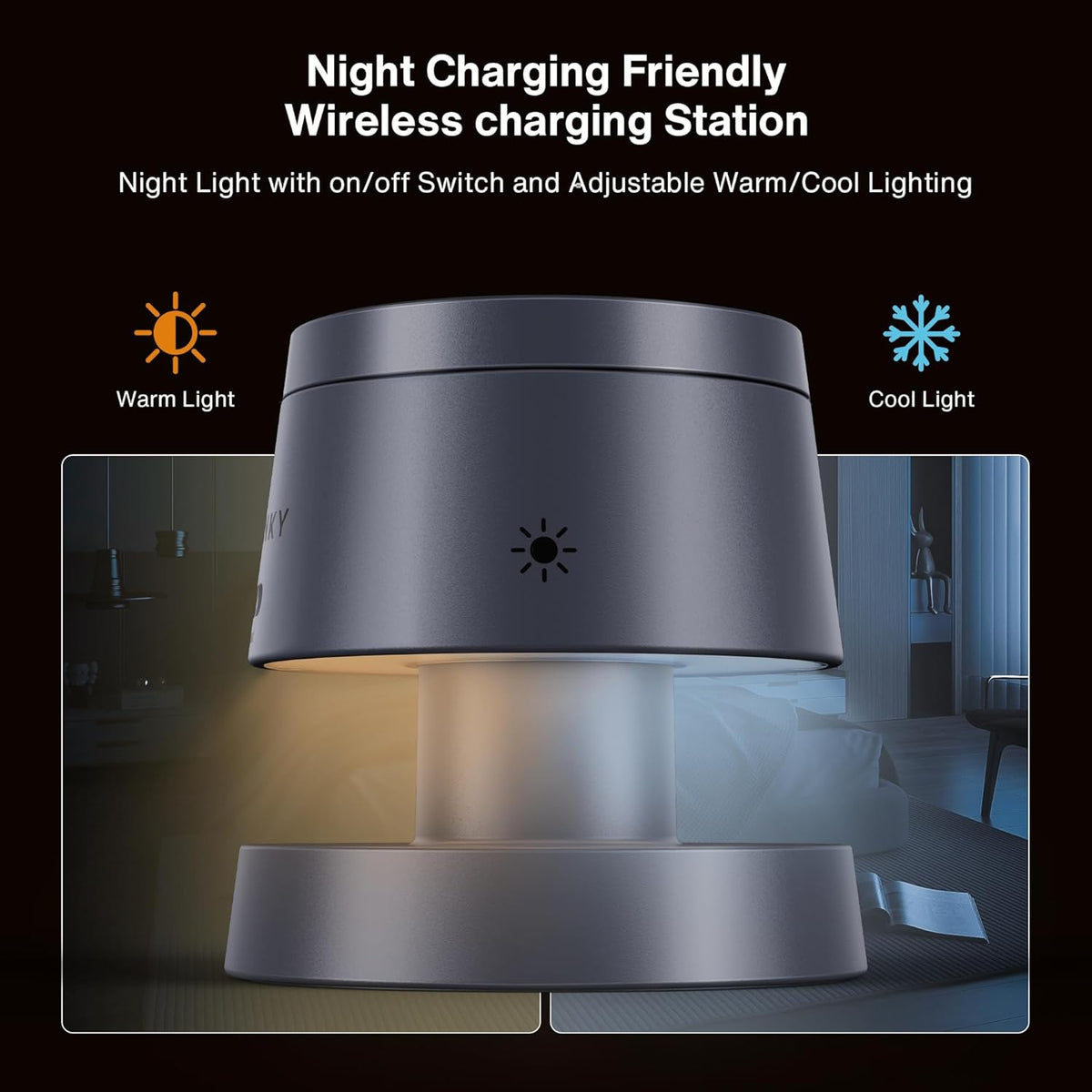 iVANKY 4 in 1 Wireless Charging Station with Night-Lamp for MagSafe Magnetic Charger Travel Stand, 3-in-1 Fast Charge for iPhone 17-11, for Apple iWatch, Airpods（Dual C-Port 100W Adapter Included