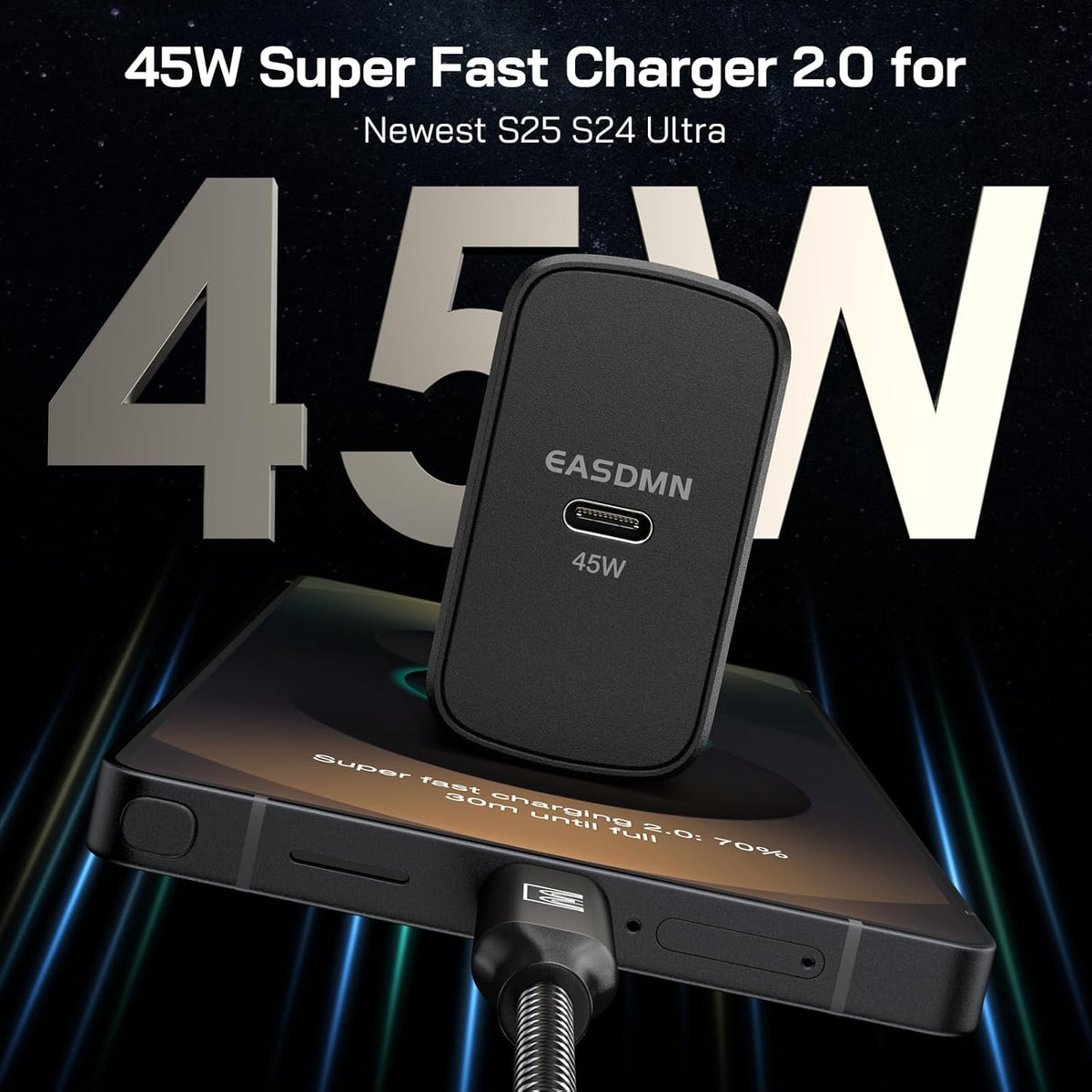 45W Super Fast Charger Type C, [2 Pack] 45 Watt USB-C Charger PD/PPS Wall Charging Block for Samsung Galaxy S25 Ultra/S25+/S25/S24/S23 Ultra/S23+/S22 Ultra/S22+/S20 Ultra, Tab S8(with 2X 12ft Cable)