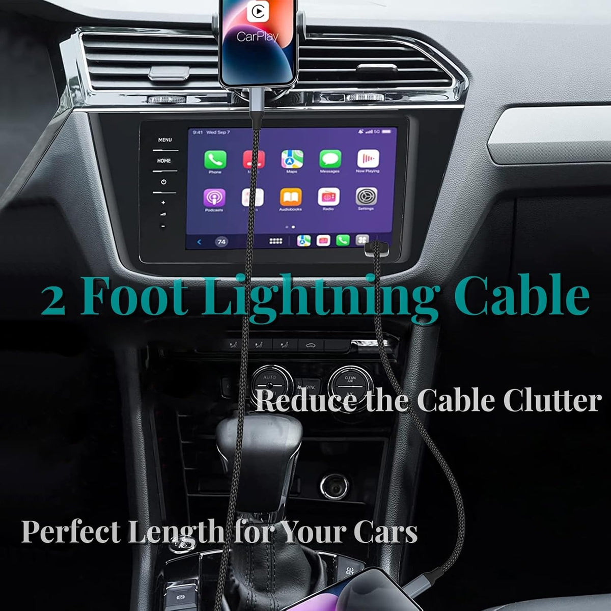 2FT iPhone Charging Cable, 3-Pack [MFi Certified] USB to Lightning Cable 2ft for Car Fast Charging Braided Short iPhone