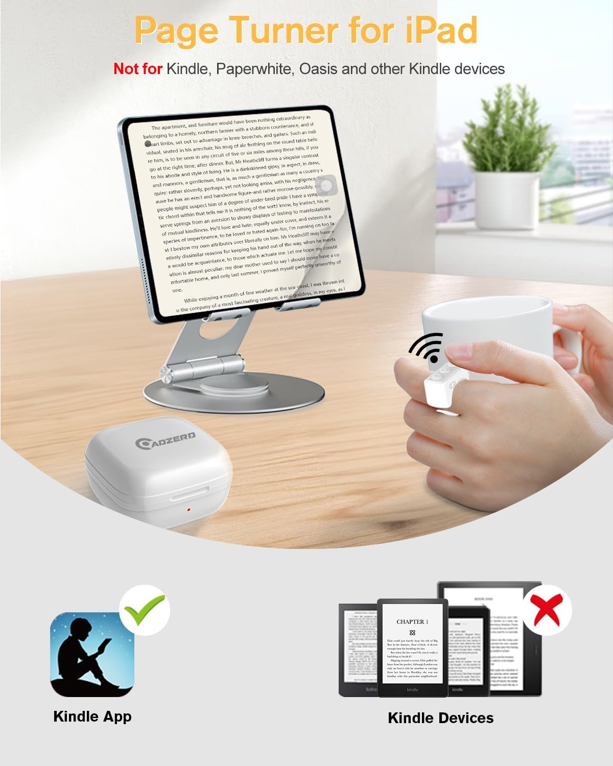 ADZERD Remote Control for TikTok, Page Turner for iPhone/iPad, Bluetooth Camera Video Recording Remote, Scrolling Ring for TIK Tok, Compatible with iOS/Android Phones & Tablets - White