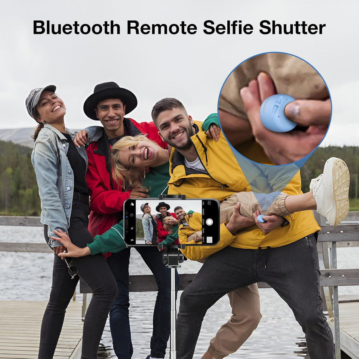 Mini Bluetooth Speaker, Wireless Small Speaker with Remote Shutter, TWS Pairing, Built-in Mic, Portable for