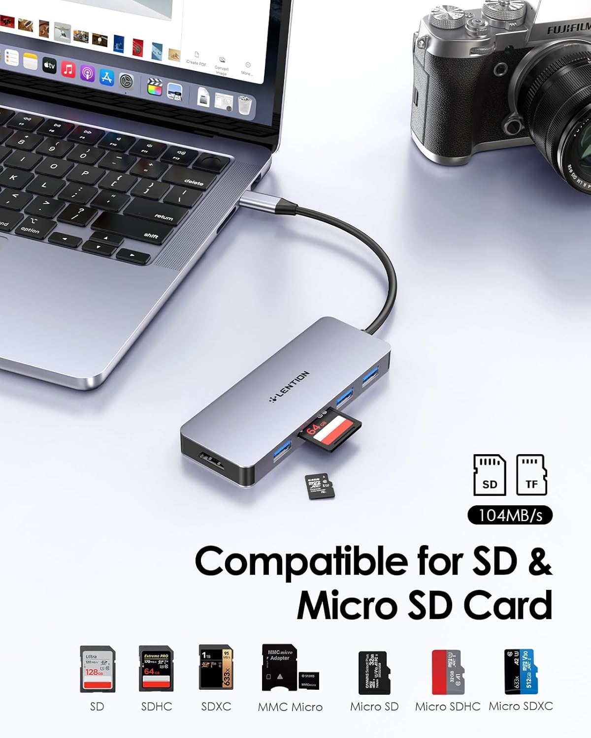 LENTION USB C Hub with 4K HDMI - 3 USB 3.0, SD/Micro SD Card Reader for MacBook Pro & Air