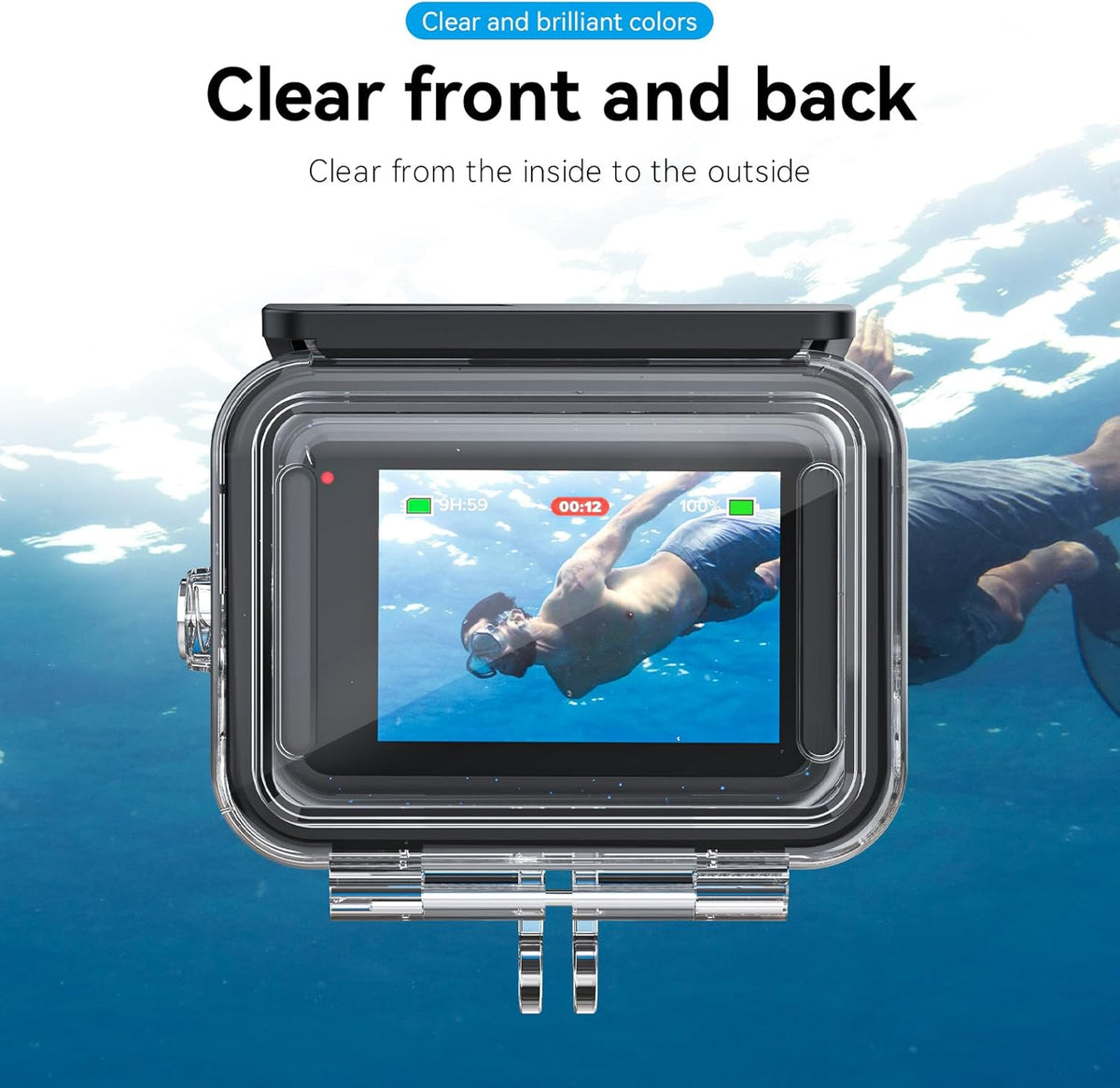 TELESIN Waterproof Case for GoPro Hero 13/12/11/10/9 Black, 60M/196FT with Quick Release Buckle Mount, Black, Acrylic, Camera Case, Waterproof