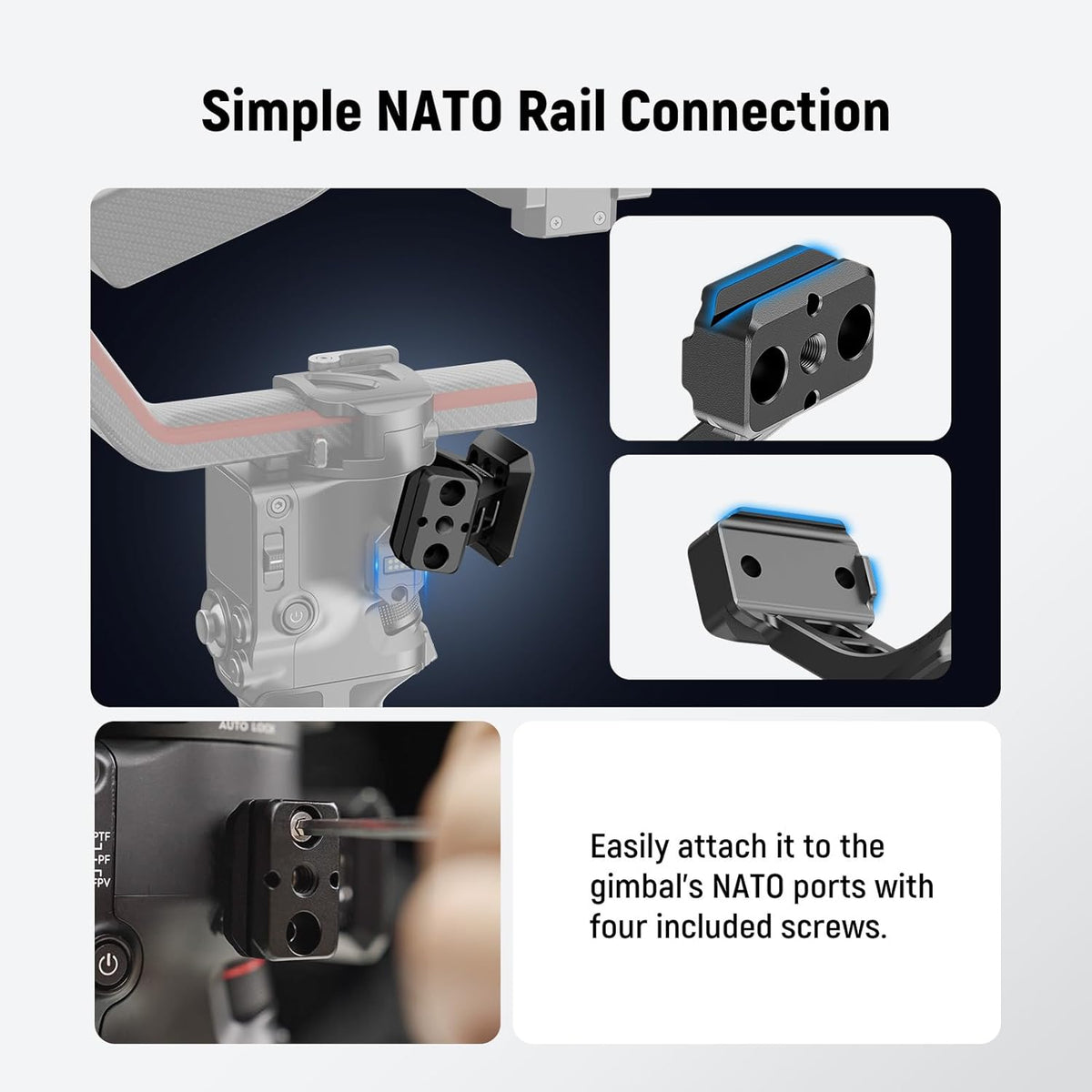 NEEWER Mount Adapter for RS3 Pro & RS4 Pro, Arca Type Quick Release Plate with NATO Rail Compatible with SmallRig Shoulder Rig V Mount Battery DJI RS 3 PRO RS 4 PRO Gimbal Stabilizer, GA030P