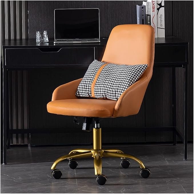 Adjustable Office Computer Chair with Armrest Leather Office Chairs for Meeting Room Furniture Home Chair Backrest Swivel Computer Gaming(Dark Gray-Golden)
