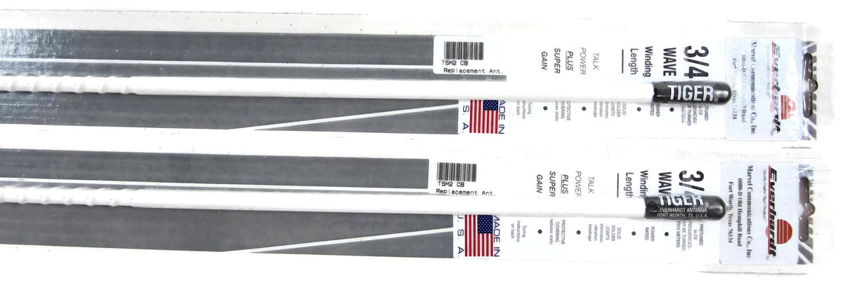 Lot of 2 Everhardt TSM2-W 3/4 Wave 2 ft Fiberglass “Super Flexâ€ CB Radio Antenna - White