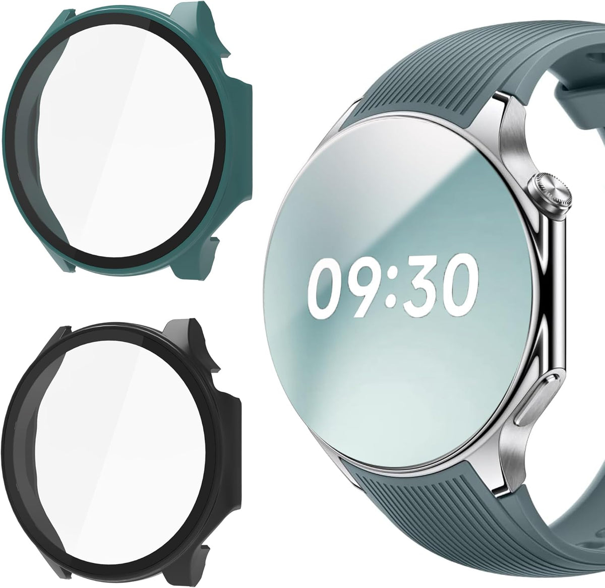 Lamshaw Hard PC Case for OnePlus Watch 2 with Screen Protector, Compatible Smartwatch Case (2 Pack-Black+Green)