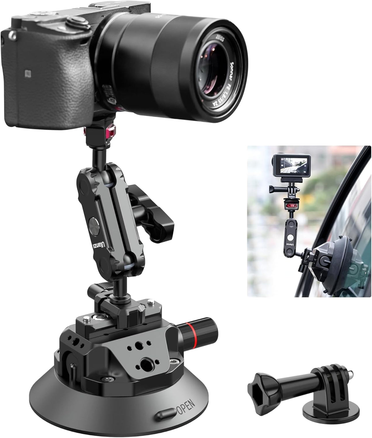 ULANZI SC-02 Suction Mount 4.5'', Magic Arm Bracket for DSLR Cameras Action Camera Video Shooting Filming, Compatible with DJI OSMO Pocket 3/Insta 360 x5/OSMO 360/Sony/Canon/Nikon/Fuji Action Cameras