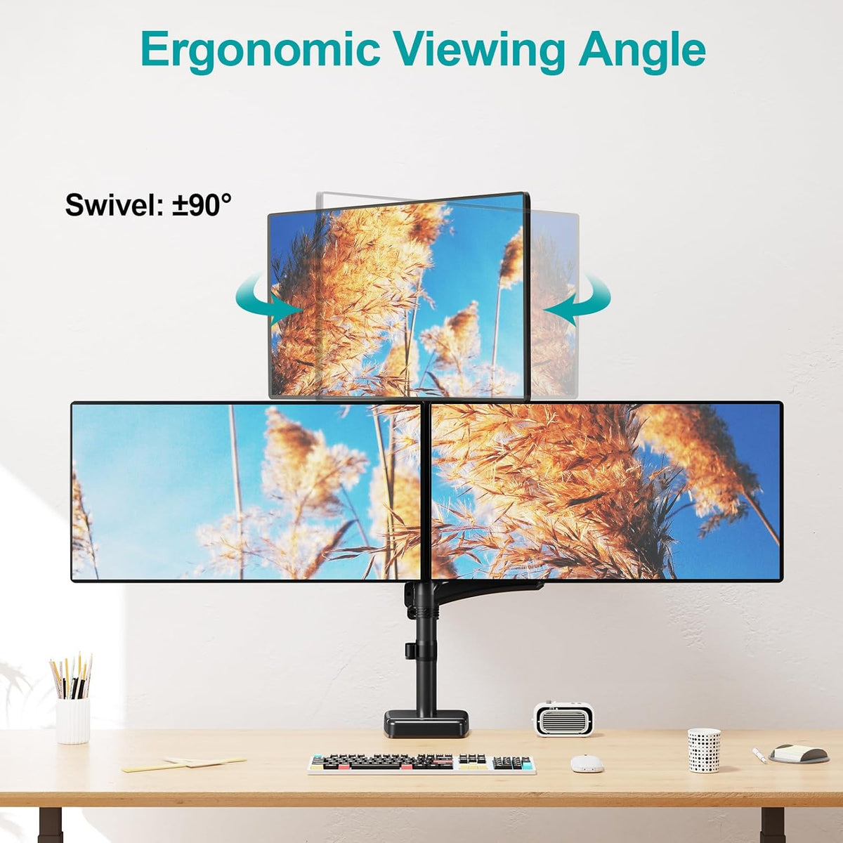 MOUNT PRO Triple Monitor Mount for Max 32" Computer Screen, Adjustable 3 Monitor Desk Mount, up to 17.6lbs Each, Gas Spring Three Display Arm with Tilt Swivel Rotation, VESA Mount 75x75/100x100mm