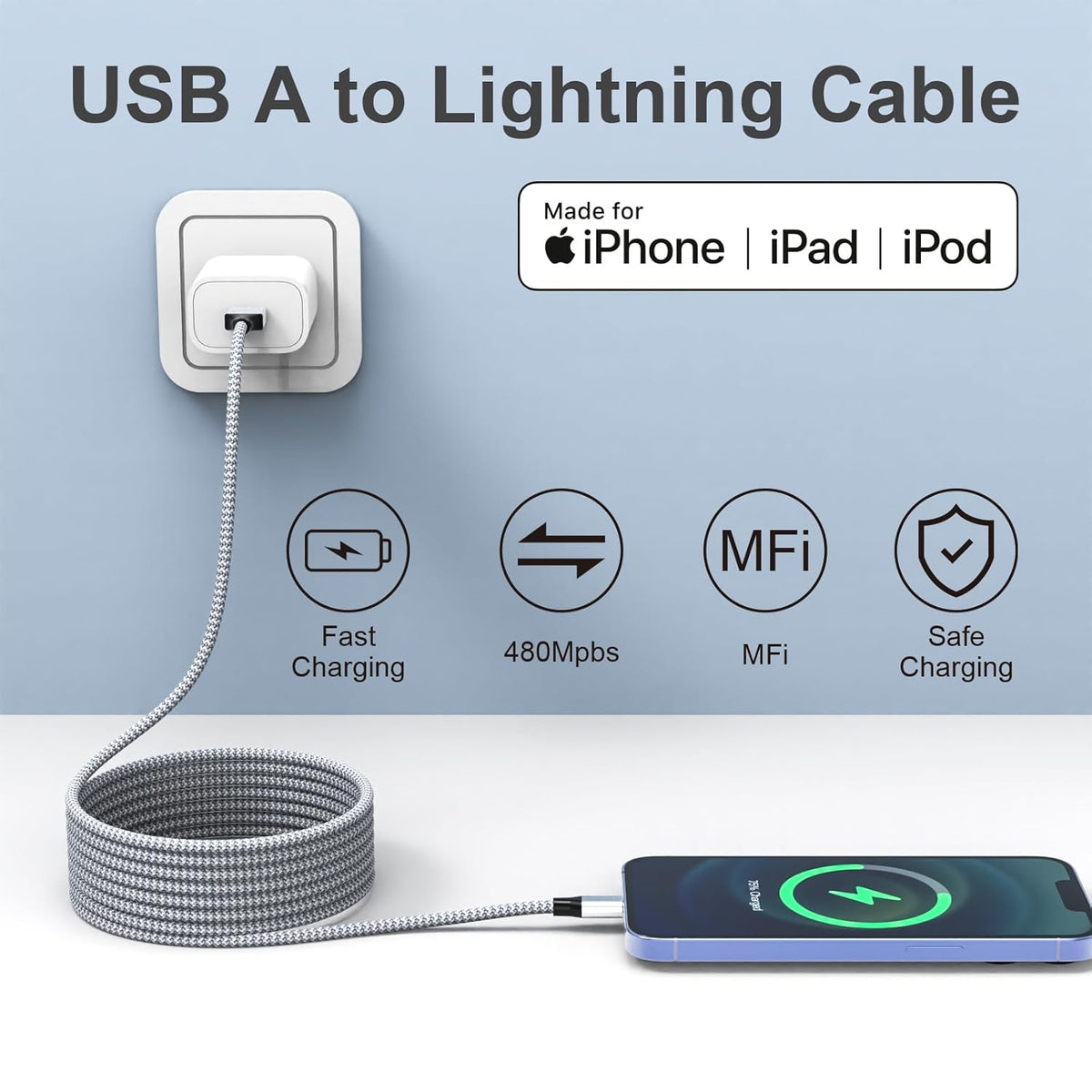 Durable 6ft iPhone Charger Cord 3Pack [Apple MFi Certified] Fast Charging Lightning Cable Compatible with iPhone