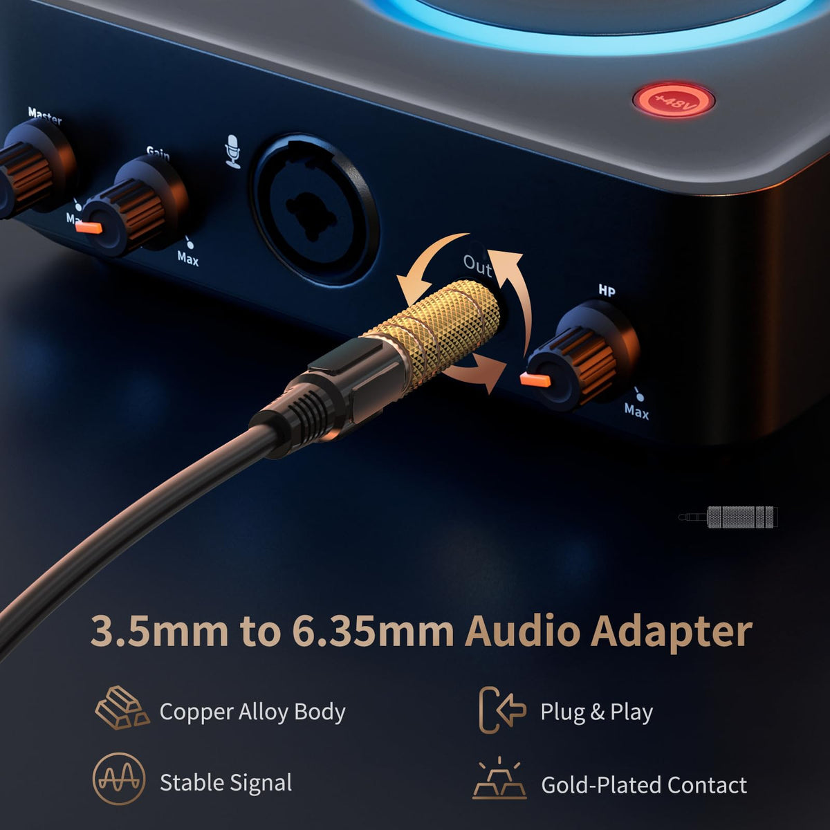 Nadadora 3.5mm (1/8 Inch) Male to 6.35mm (1/4 Inch) Female Stereo Audio Adapter, 1/8 to 1/4 Headphone Jack Converter for Guitar Amp, Mixer, Speaker