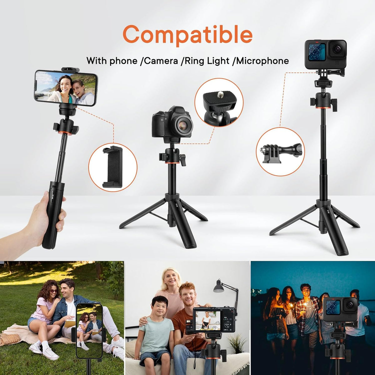 Mini Desktop Aluminum Tripod Stand with Cold Shoe, 360° Ball Head for iPhone, Android, Canon, Sony