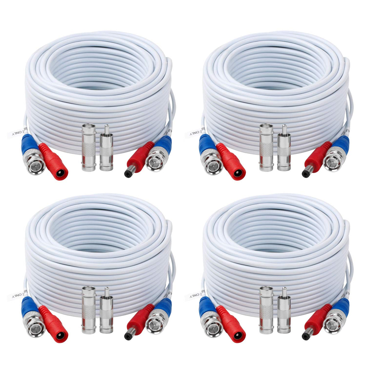 4 Pack 50 Feet BNC Video Power Cable,BNC Extension Wire Video Security Camera Wire with Connectors for CCTV Camera DVR